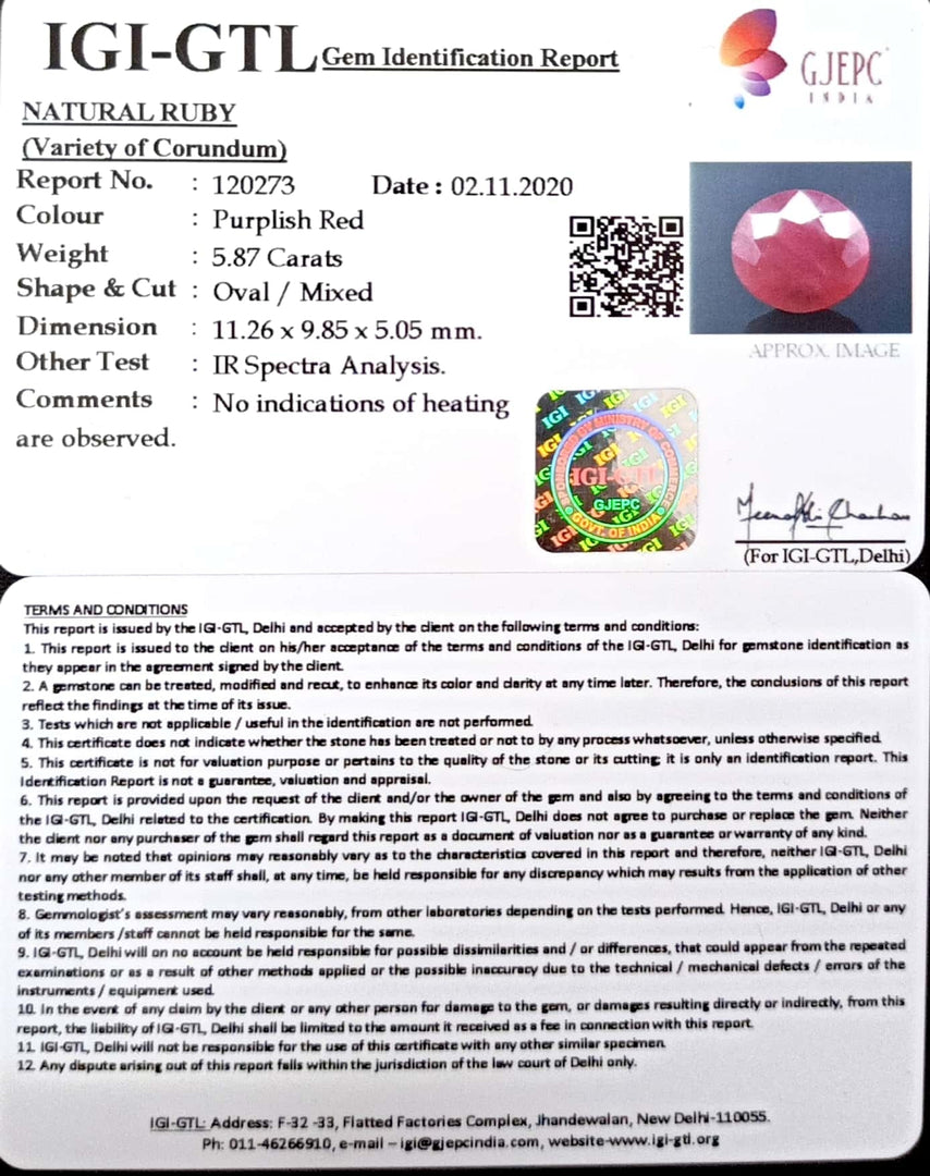 6.51 Ratti Natural Ruby with Govt Lab Certificate-(7881)