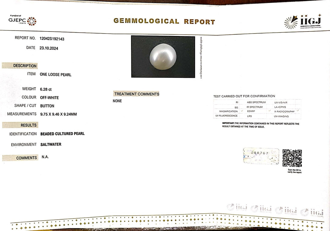 6.28/CT Natural South Sea Pearl with Govt. Lab Certificate-1550