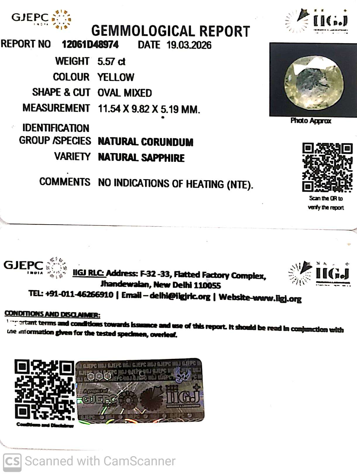 5.57/CT Natural Yellow Sapphire With Govt Lab Certificate-12061D48974