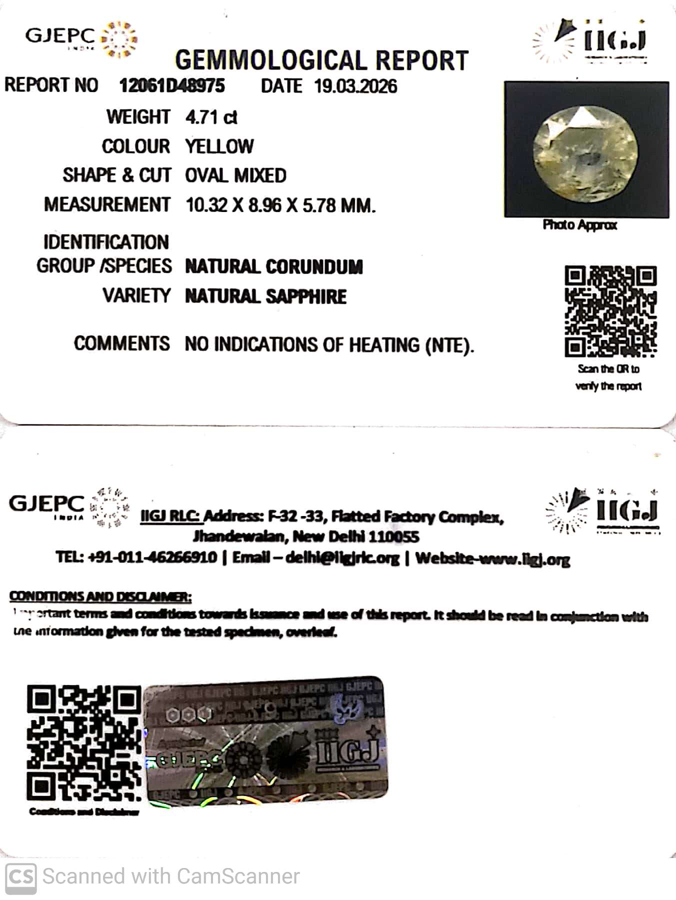 4.71/CT Natural Yellow Sapphire With Govt Lab Certificate-12061D48975
