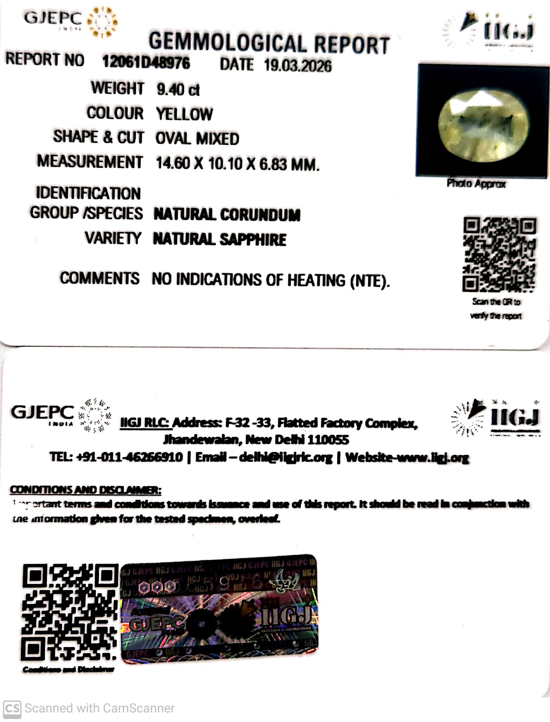 9.4/CT Natural Yellow Sapphire With Govt Lab Certificate-12061D48976