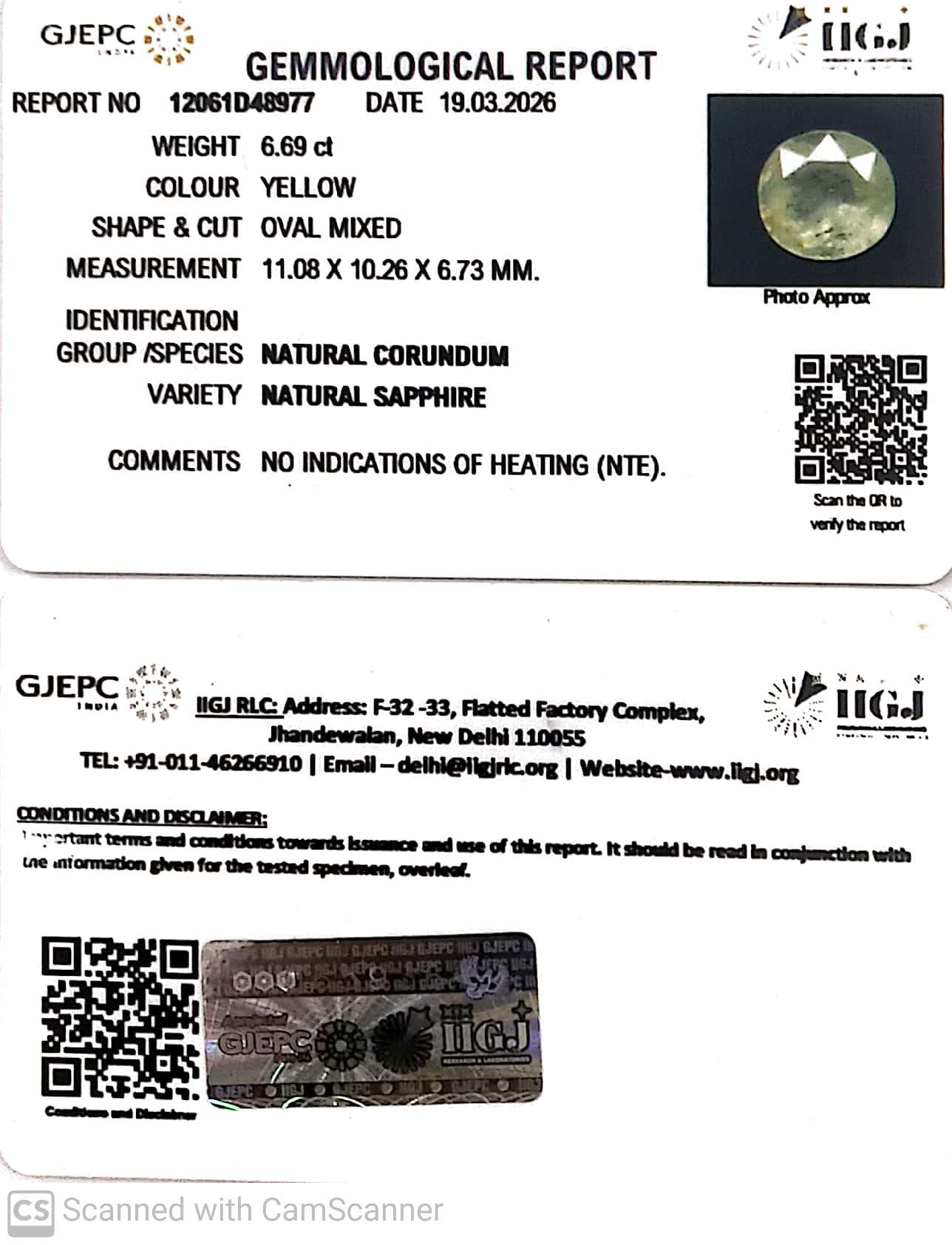 6.69/CT Natural Yellow Sapphire With Govt Lab Certificate-12061D48977