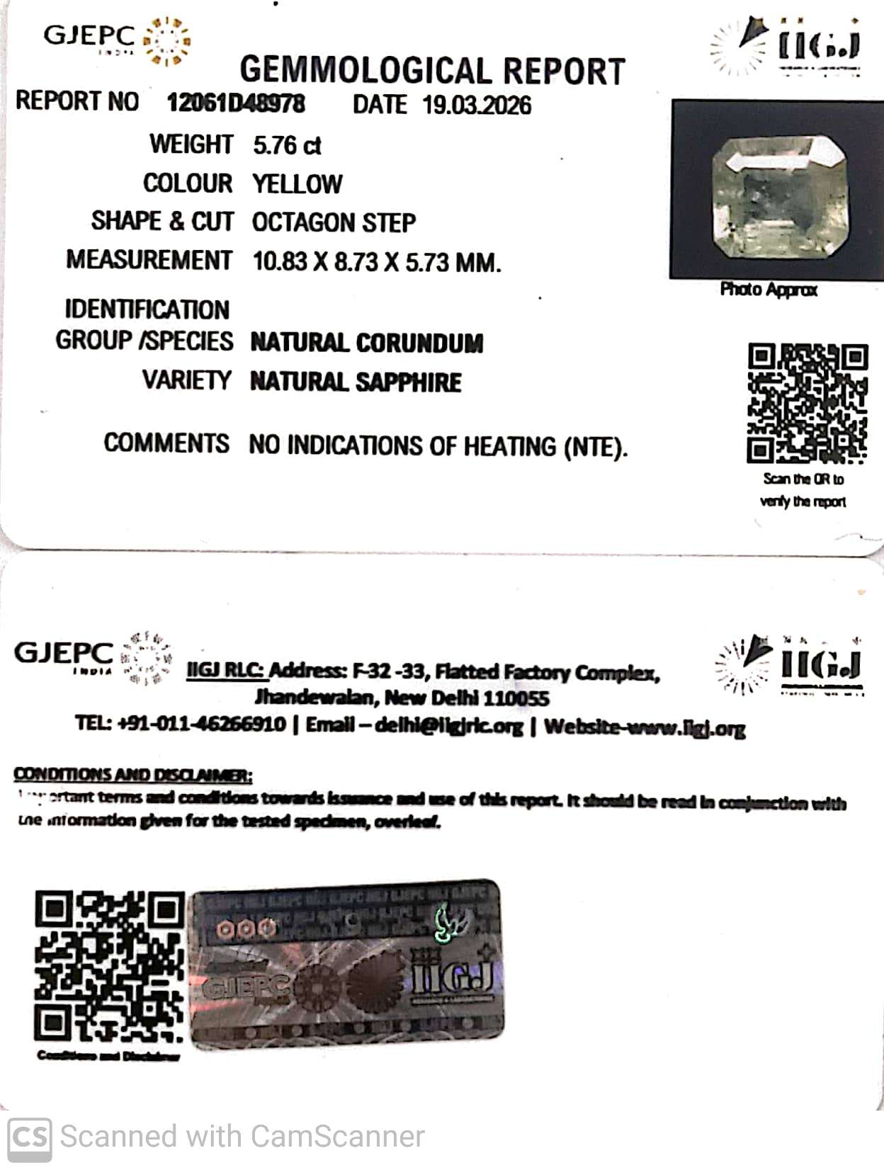 5.76/CT Natural Yellow Sapphire With Govt Lab Certificate-12061D48978