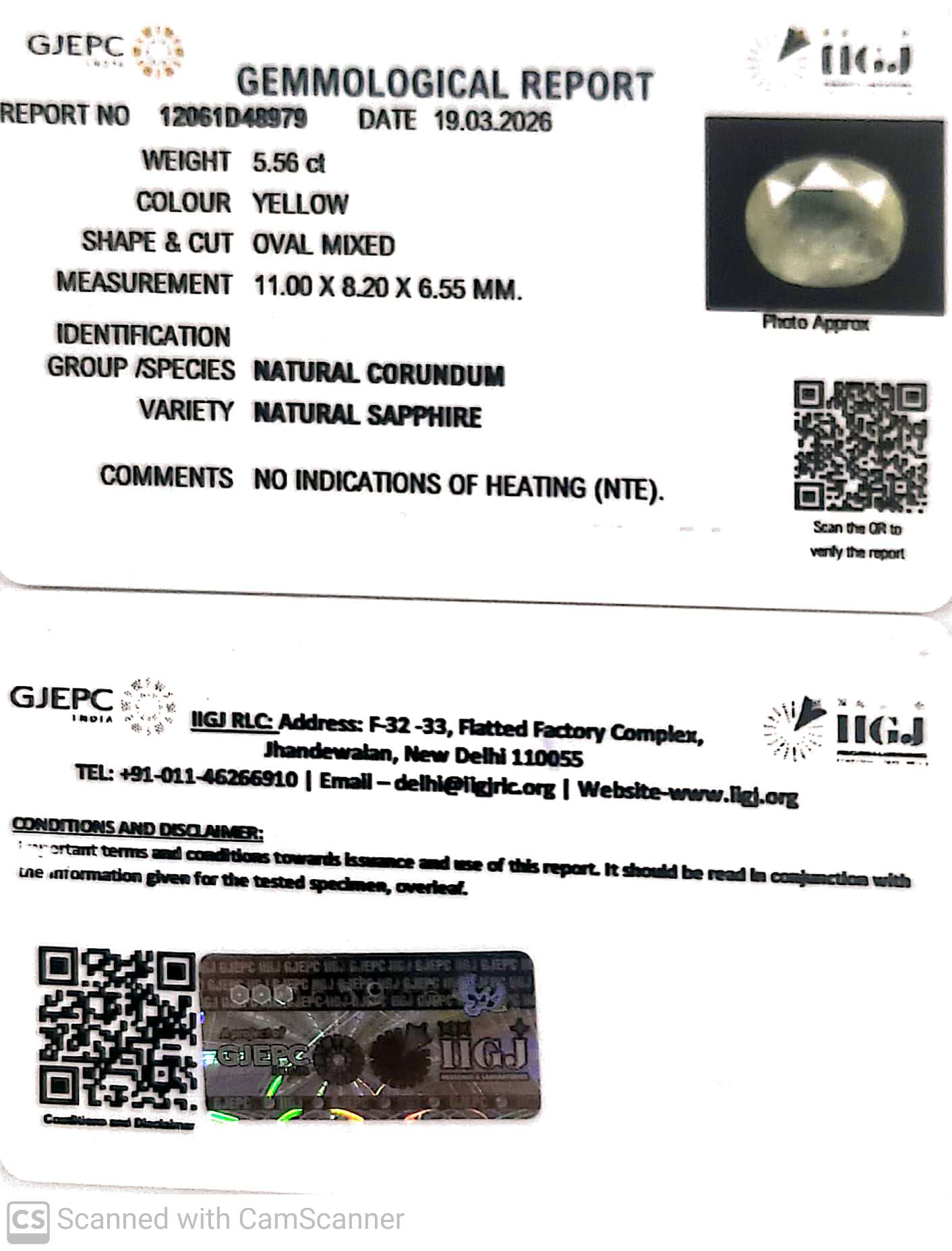 5.56/CT Natural Yellow Sapphire With Govt Lab Certificate-12061D48979