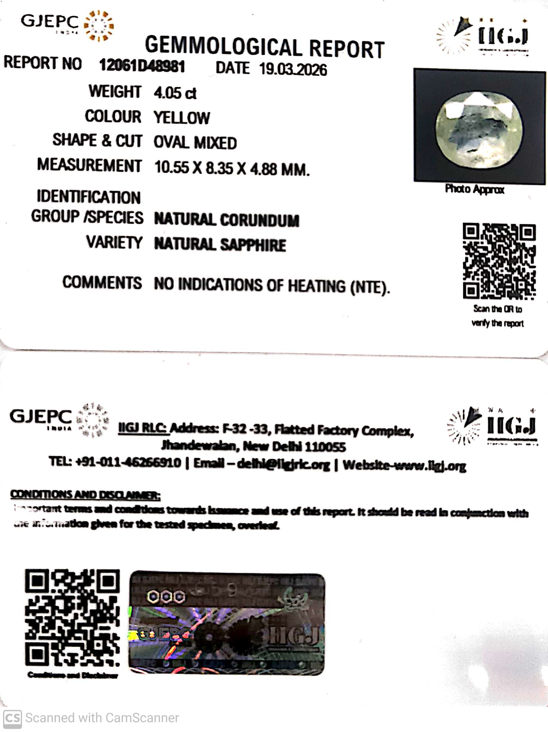 4.05/CT Natural Yellow Sapphire With Govt Lab Certificate-12061D48981