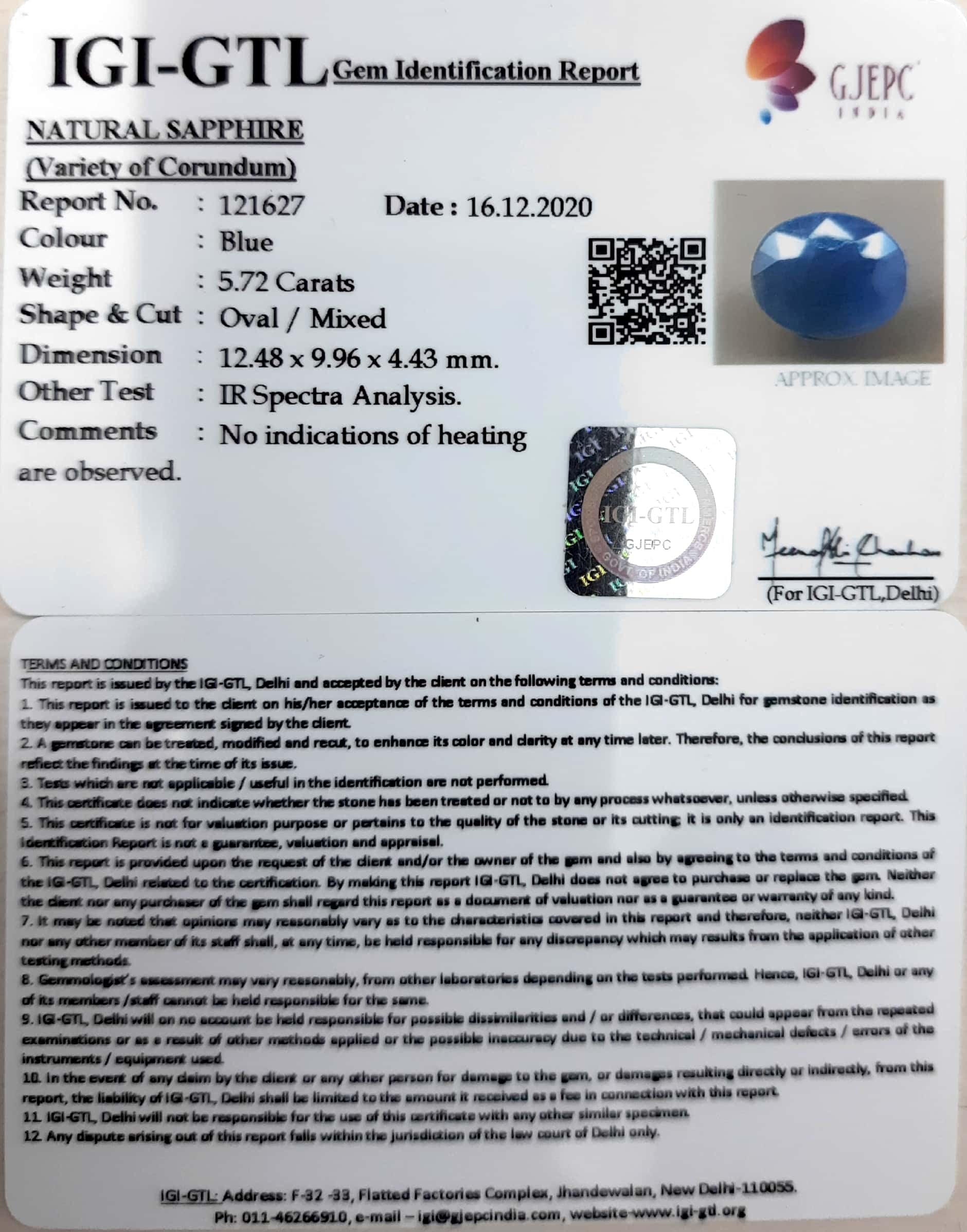 6.34 Ratti Natural Blue Sapphire with Govt Lab Certificate-(2331)