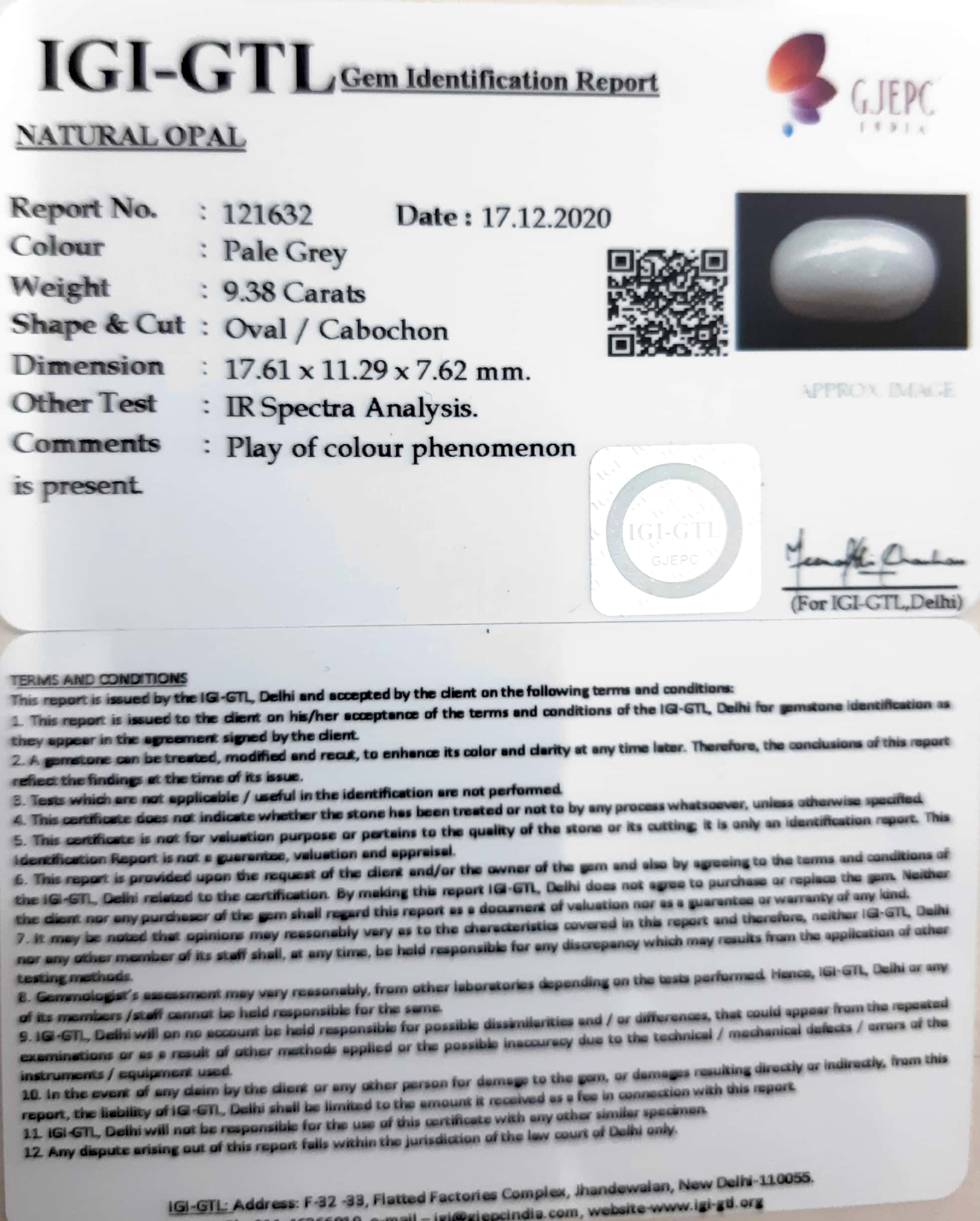 9.38/CT Natural Fire Opal with Govt. Lab Certificate-121632