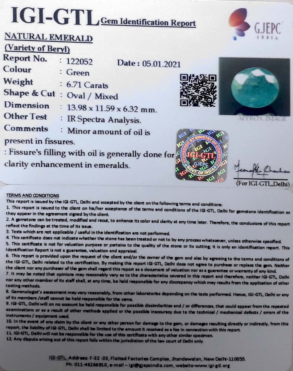 6.71 Carat Natural Panna Stone with Govt. Lab Certified-(122052)