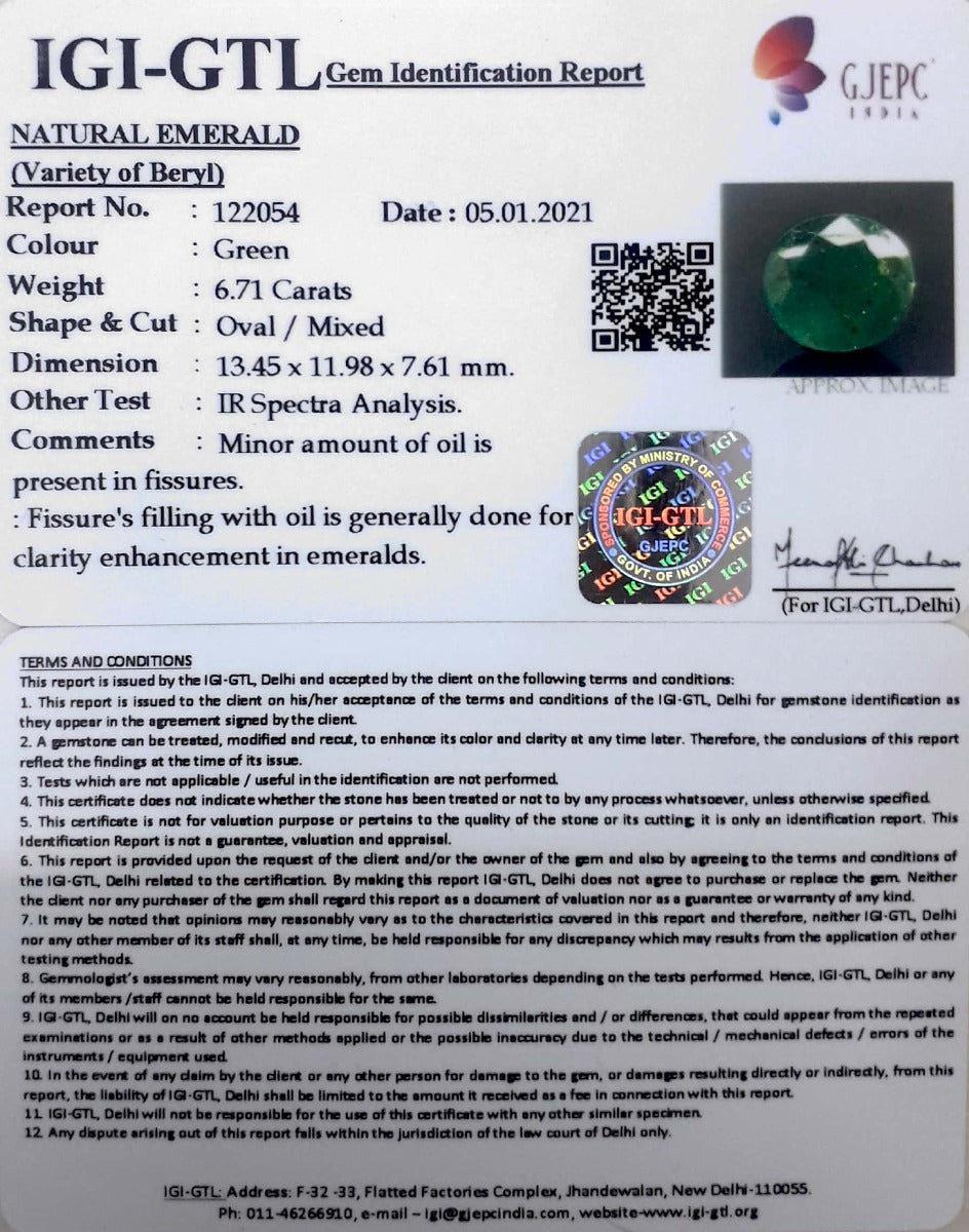 6.71 Carat Natural Panna Stone with Govt. Lab Certified-(122054)