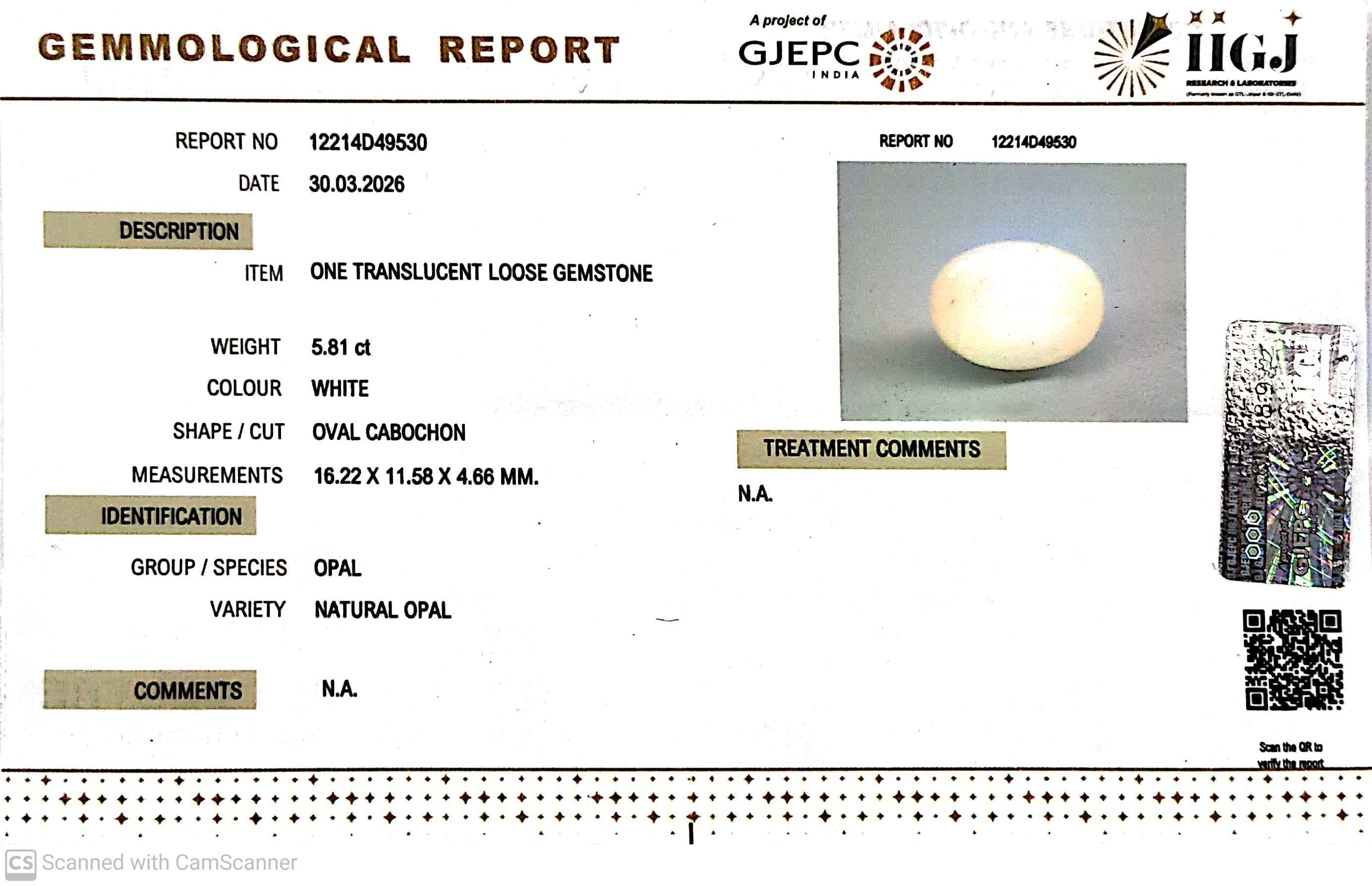 5.81/CT Natural Opal with Govt. Lab Certificate-12214D49530