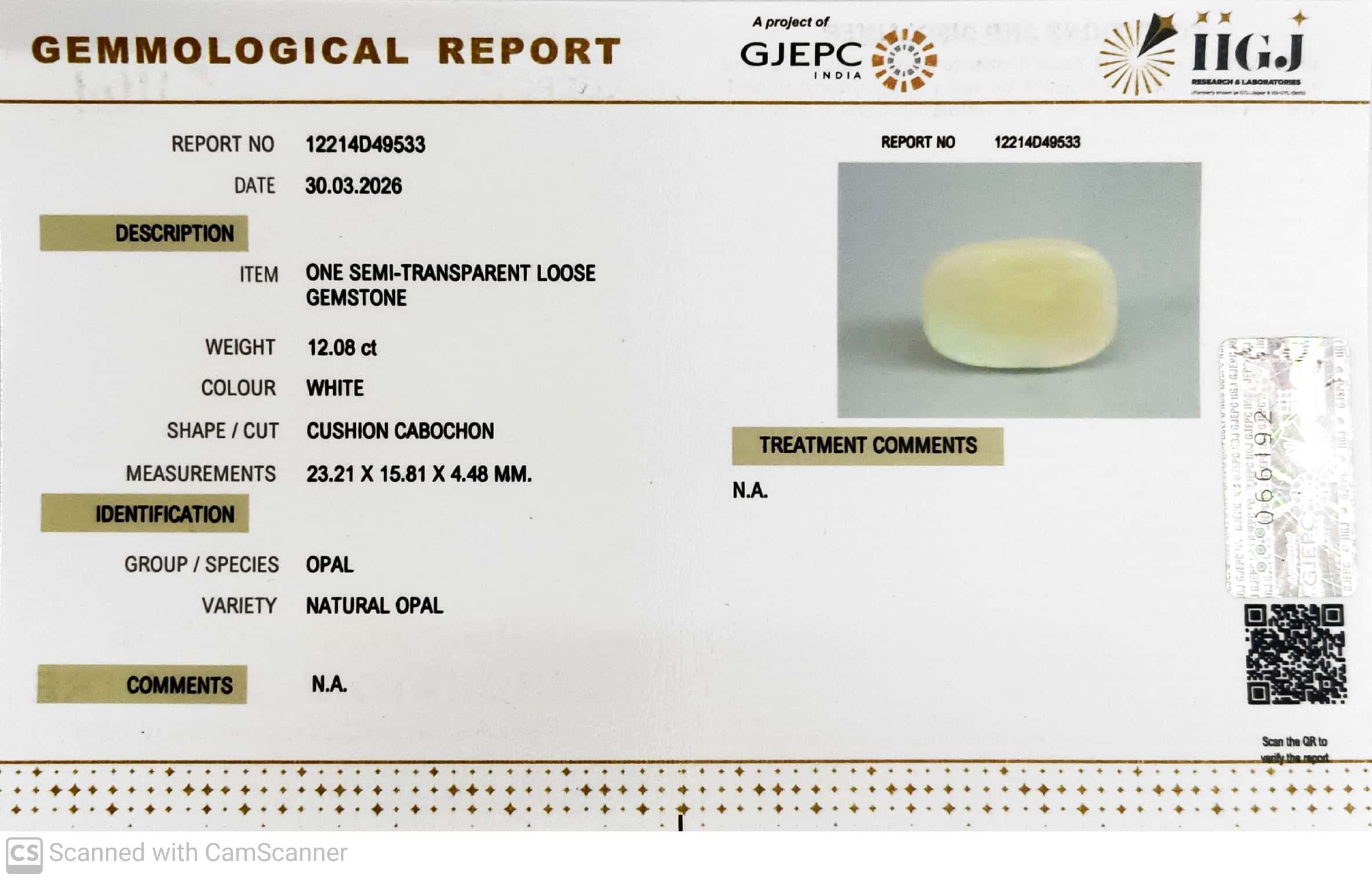 12.08/CT Natural Opal with Govt. Lab Certificate-12214D49533