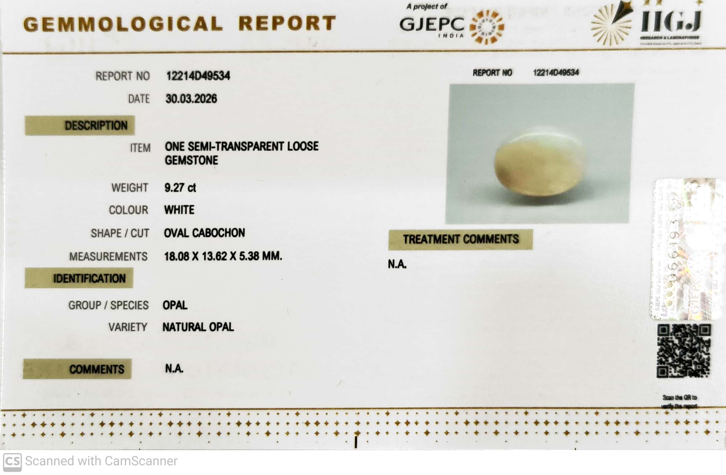 9.27/CT Natural Opal with Govt. Lab Certificate-12214D49534