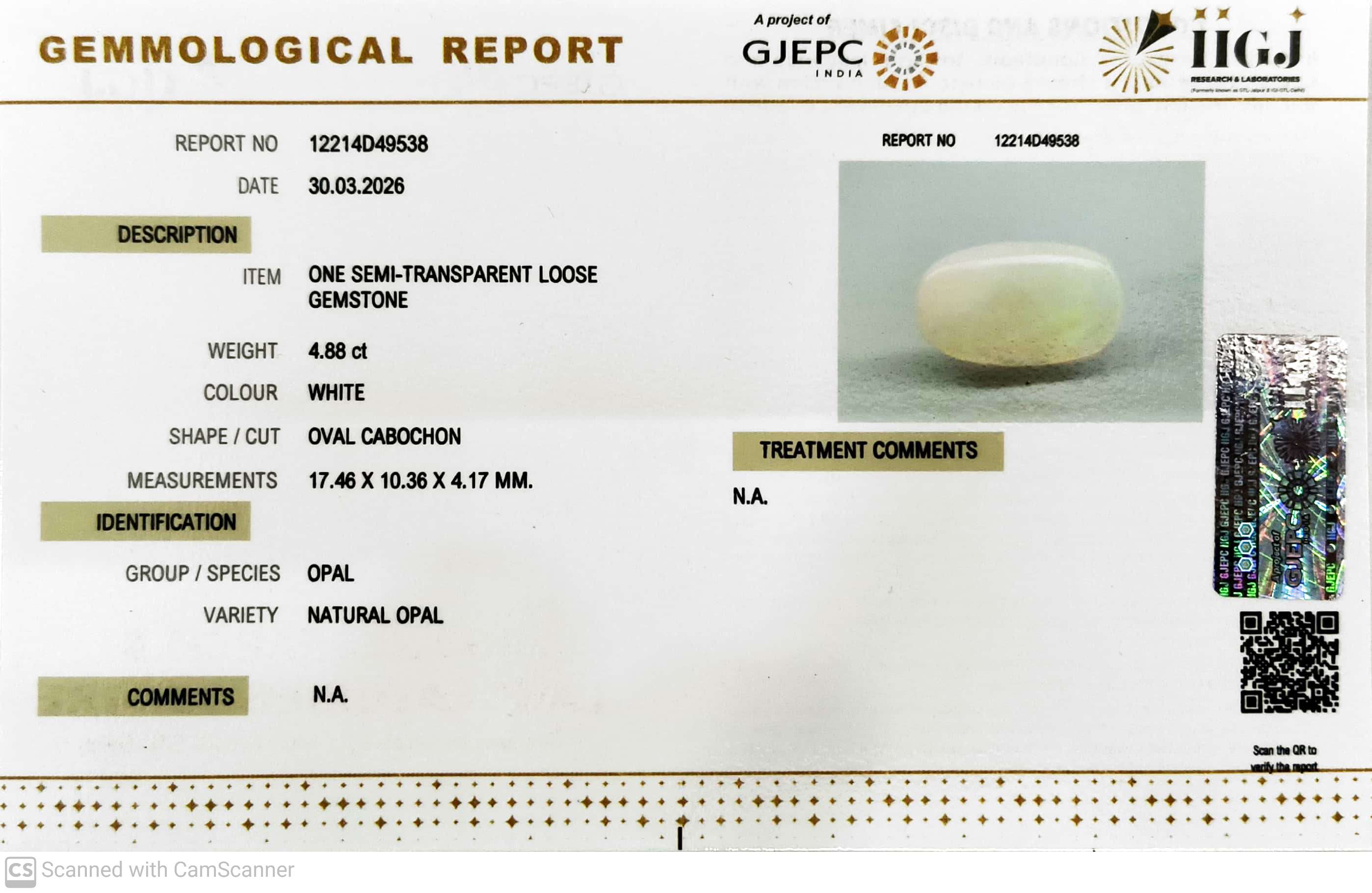 4.88/CT Natural Opal with Govt. Lab Certificate-12214D49538