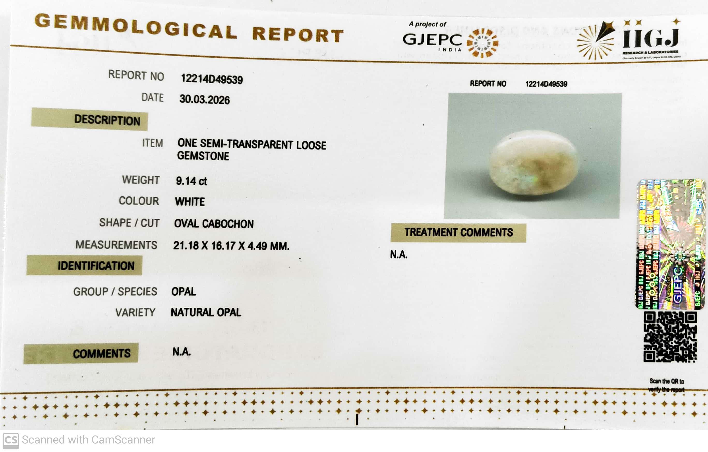 9.14/CT Natural Opal with Govt. Lab Certificate-12214D49539