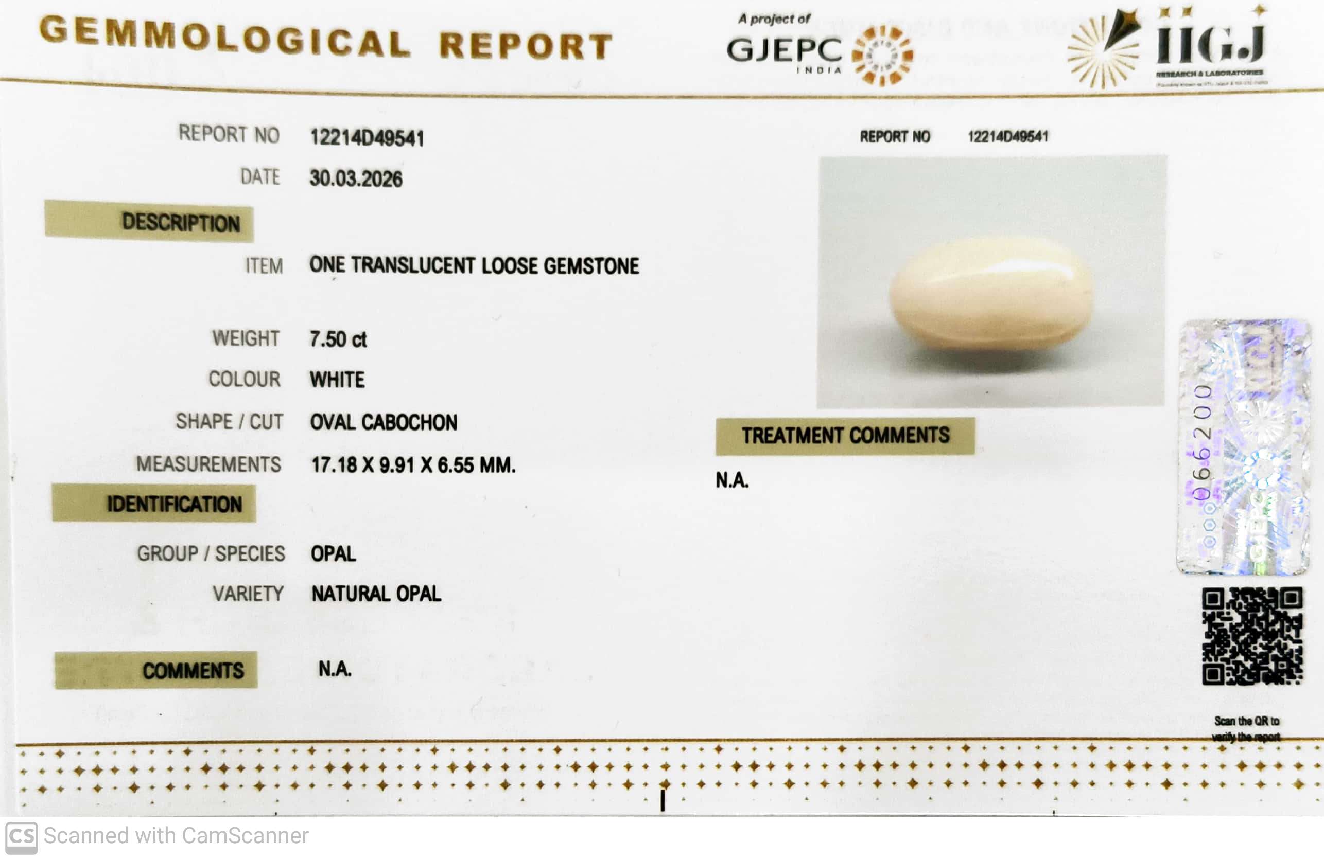 7.5/CT Natural Opal with Govt. Lab Certificate-12214D49541