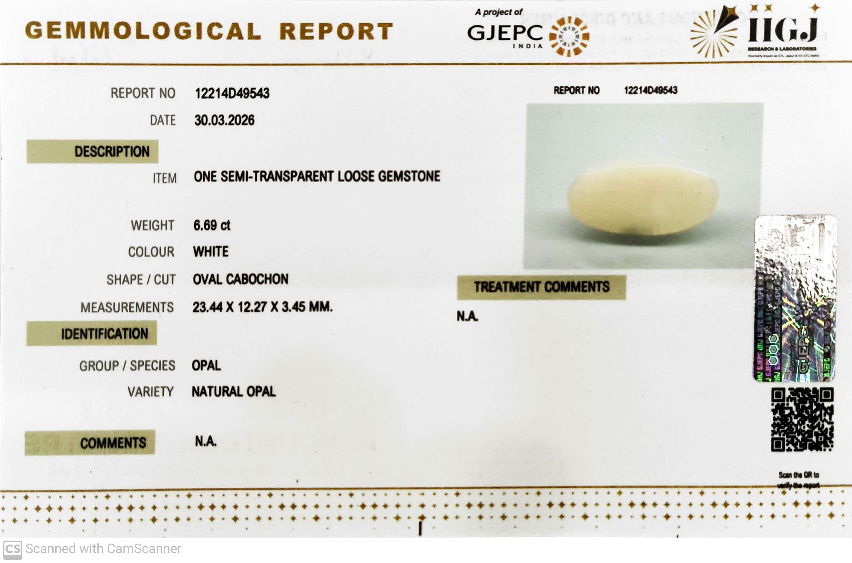 6.69/CT Natural Opal with Govt. Lab Certificate-12214D49543