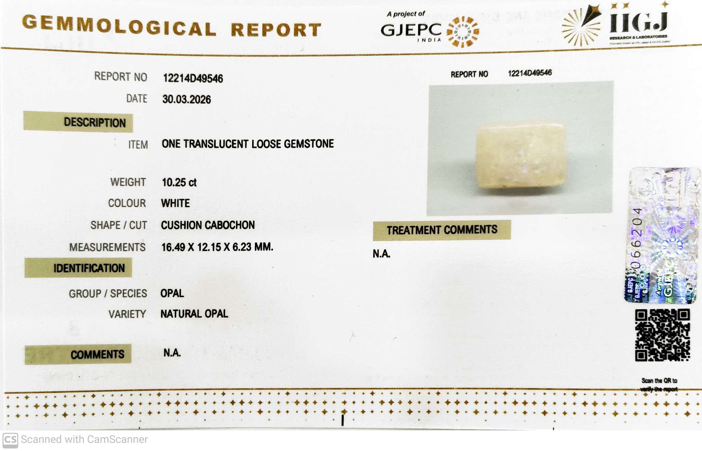 10.25/CT Natural Opal with Govt. Lab Certificate-12214D49546