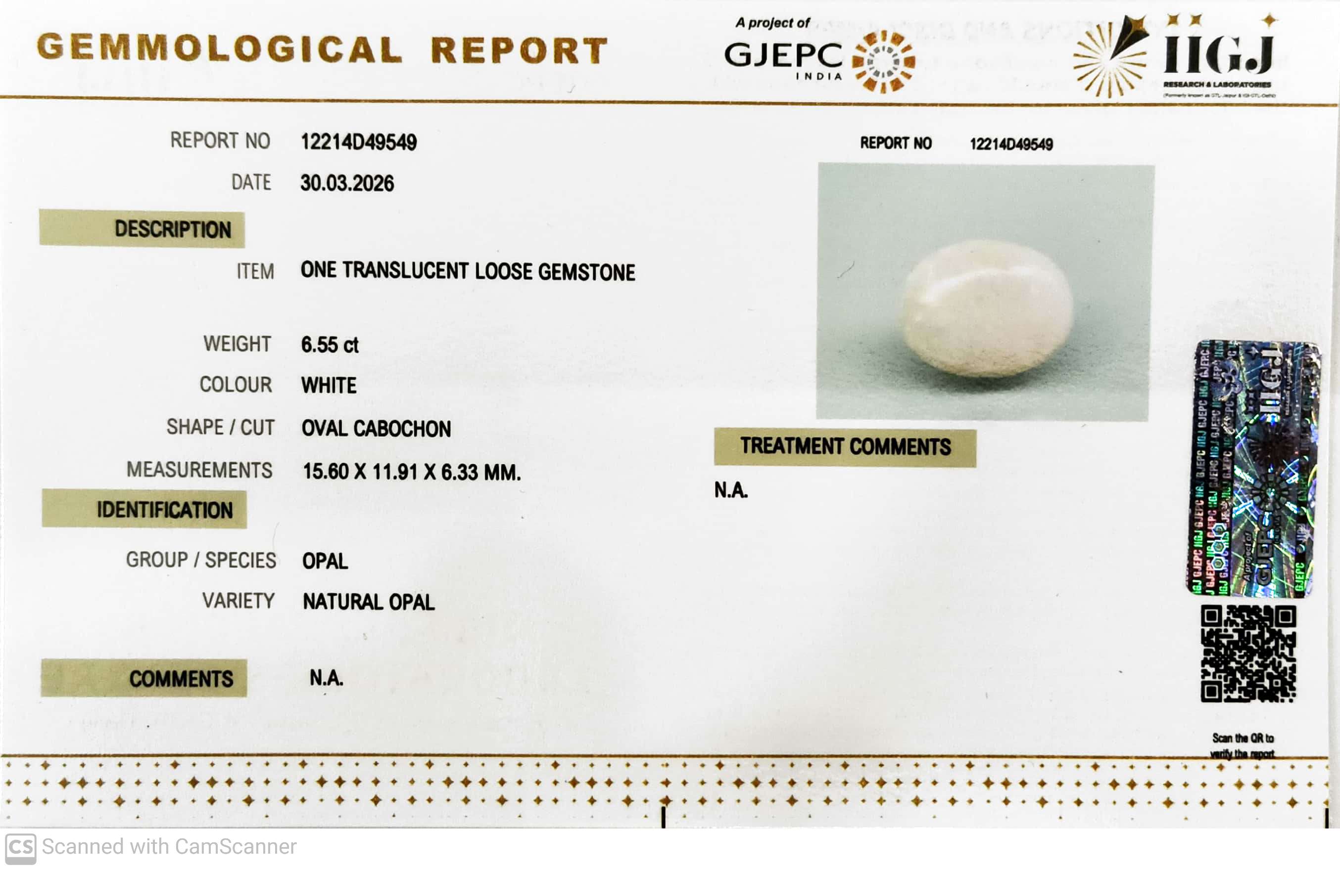 6.55/CT Natural Opal with Govt. Lab Certificate-12214D49549