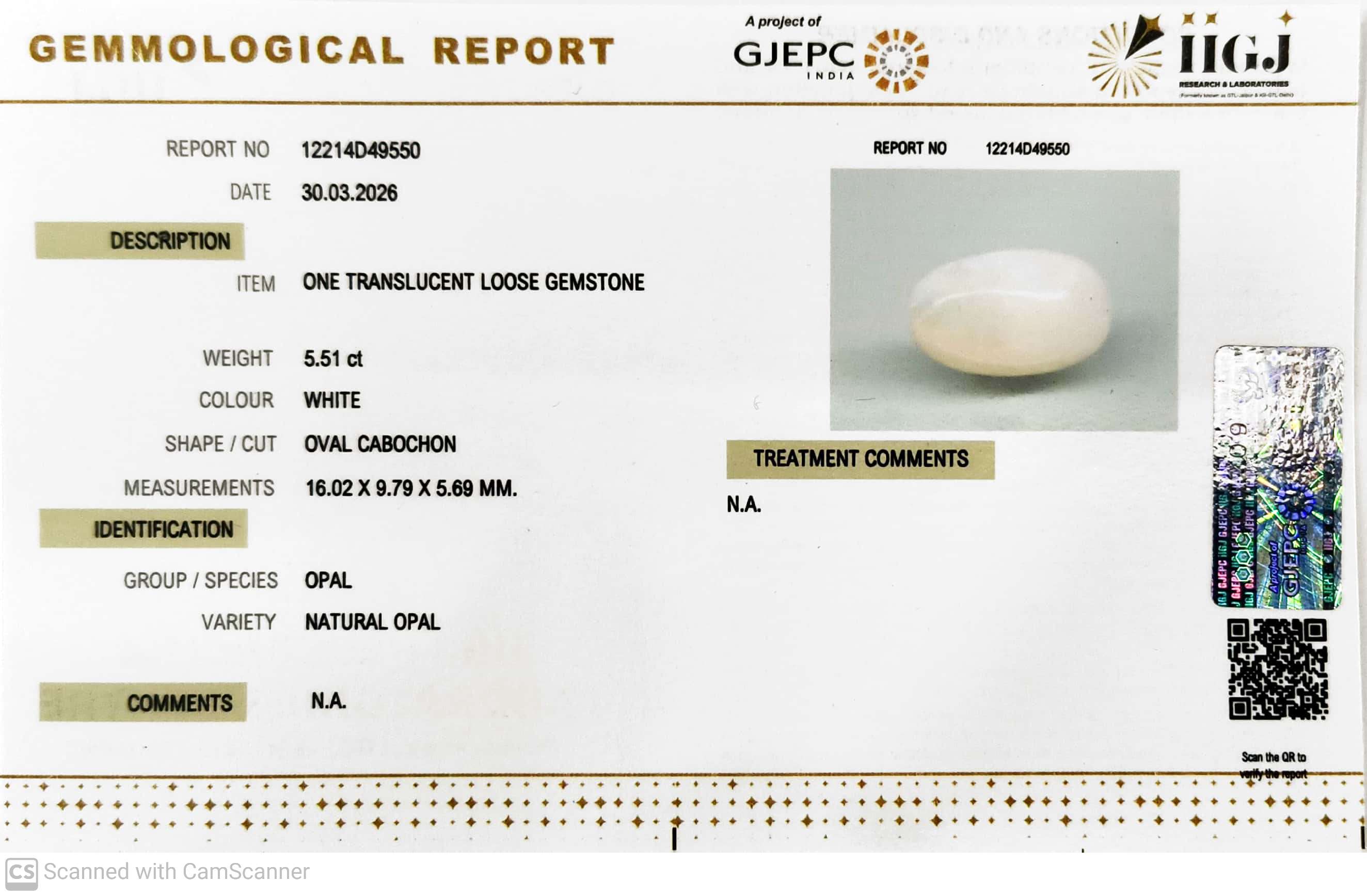 5.51/CT Natural Opal with Govt. Lab Certificate-12214D49550