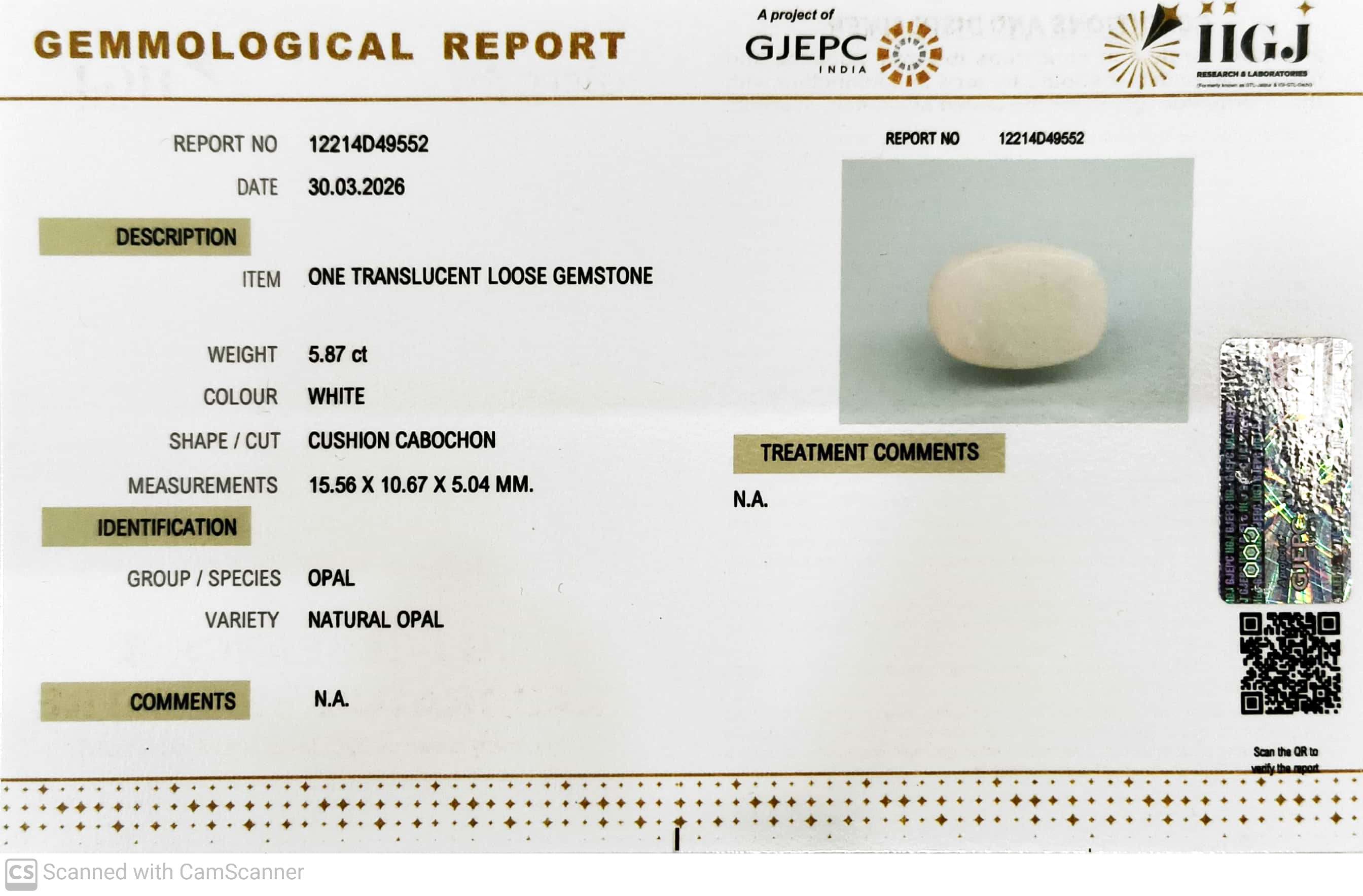 5.87/CT Natural Opal with Govt. Lab Certificate-12214D49552
