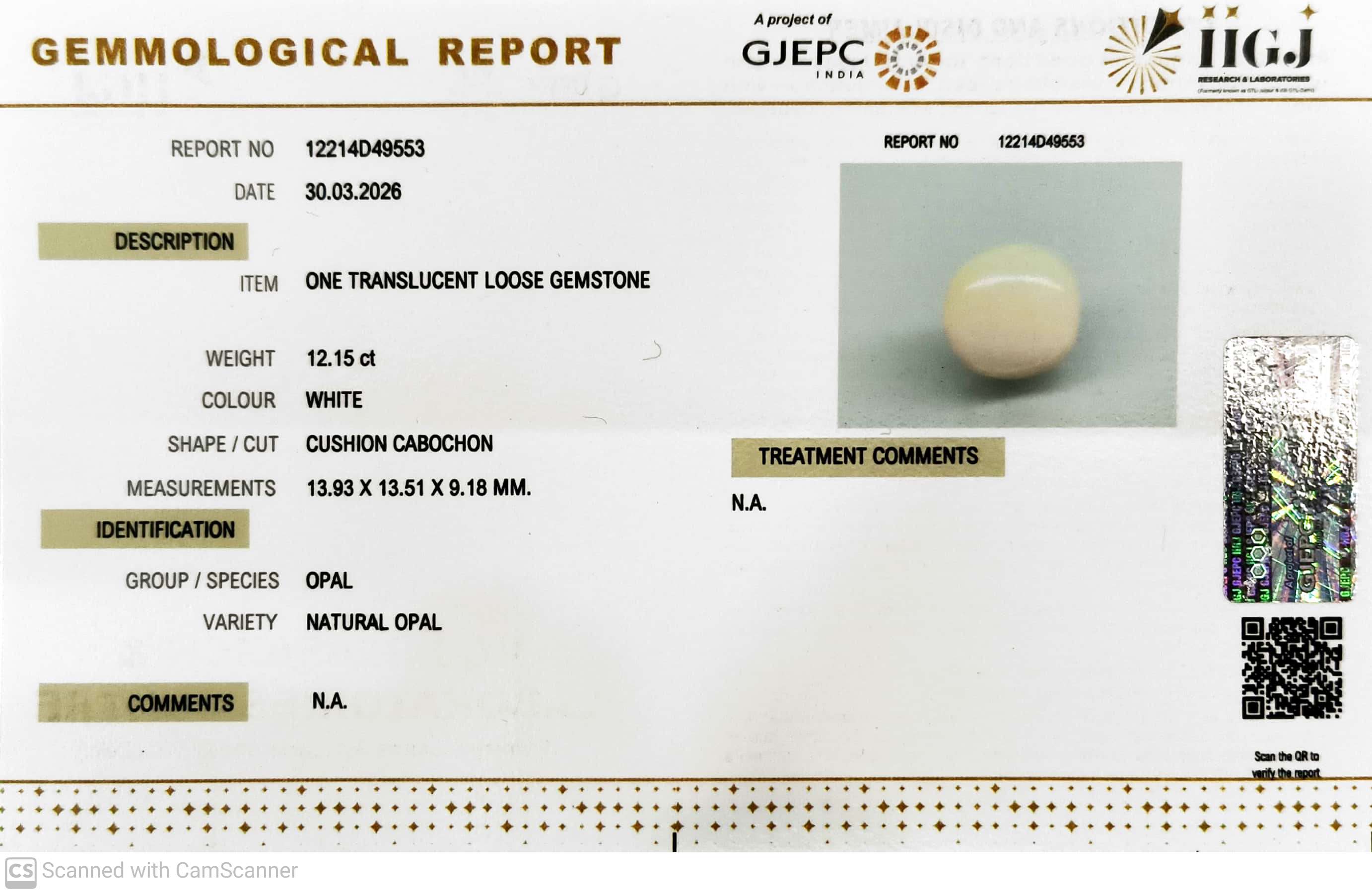 12.15/CT Natural Opal with Govt. Lab Certificate-12214D49553