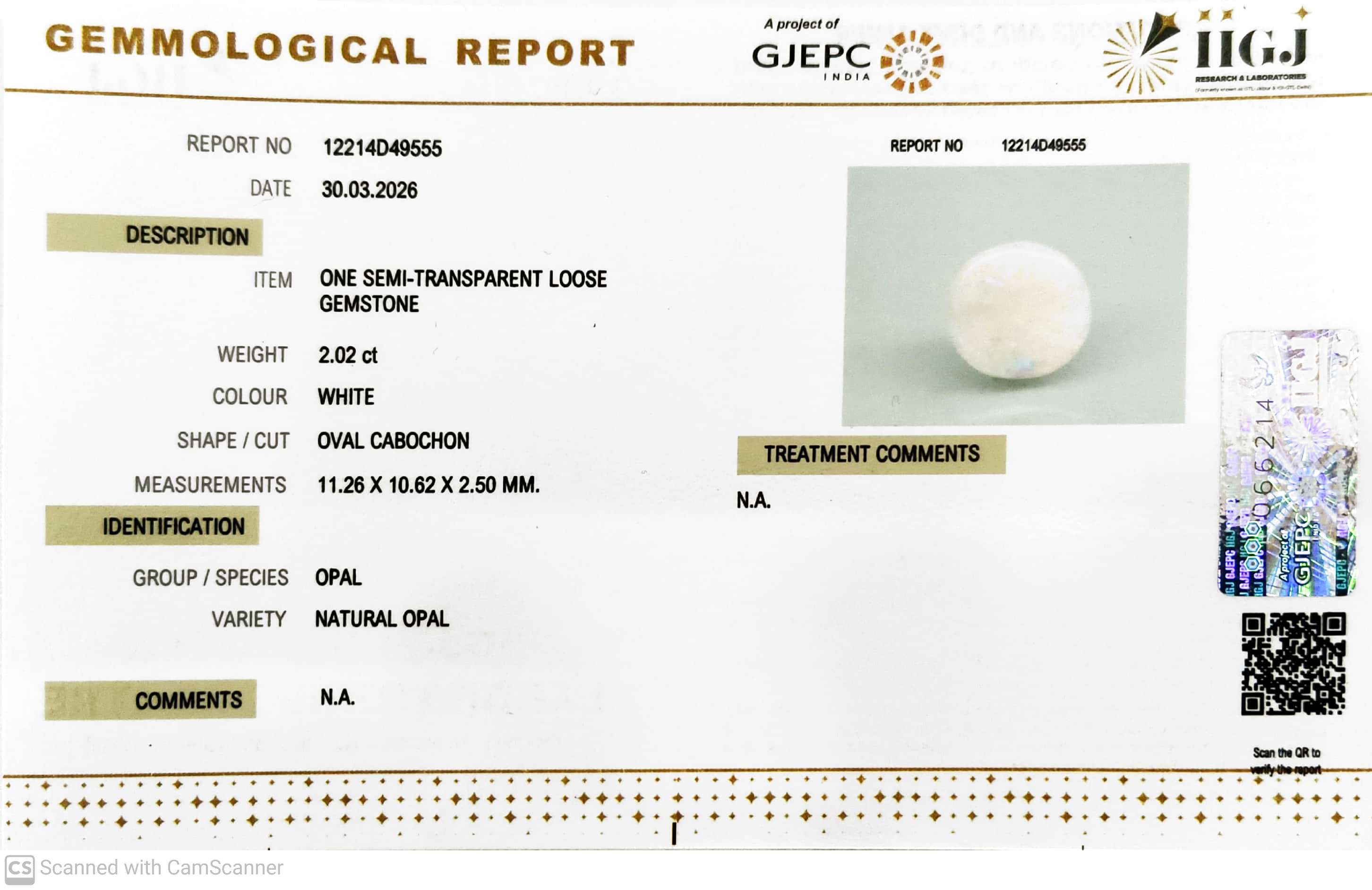 2.02/CT Natural Opal with Govt. Lab Certificate-12214D49555