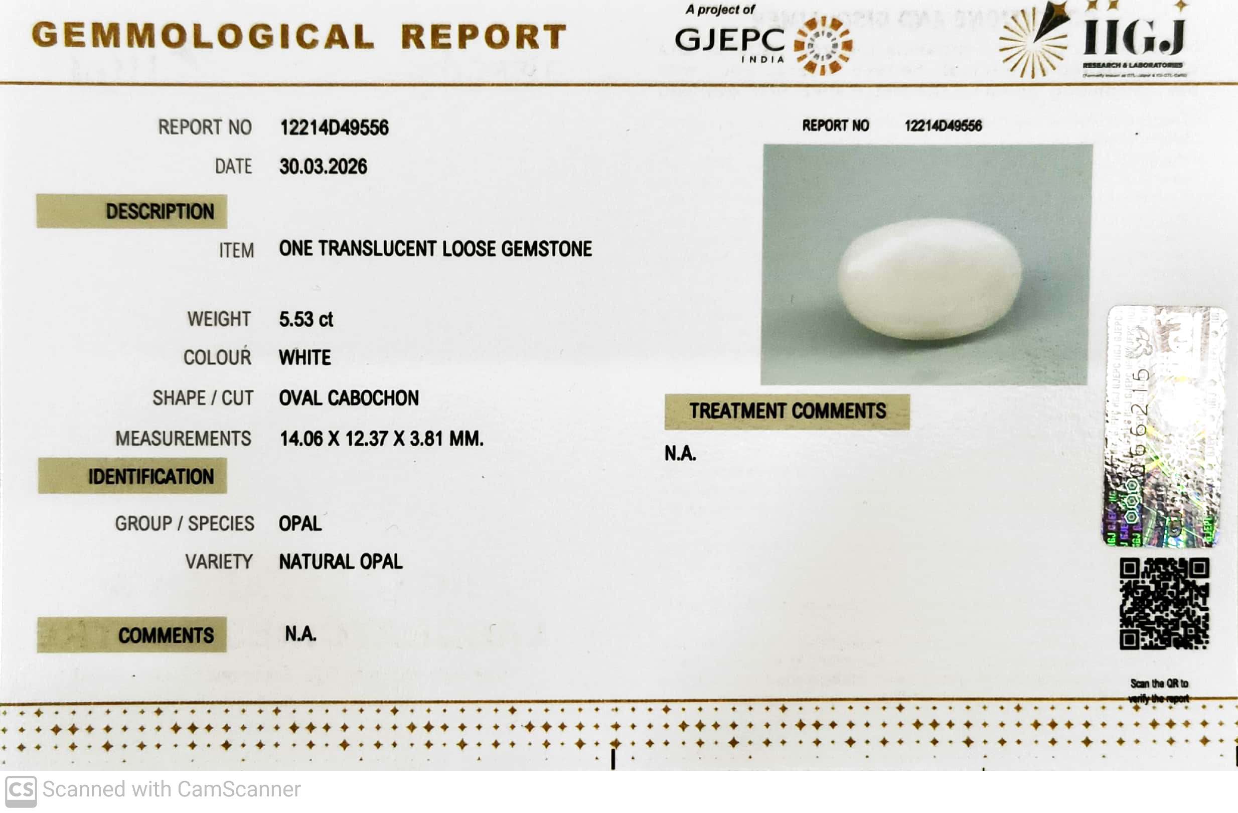 5.53/CT Natural Opal with Govt. Lab Certificate-12214D49556
