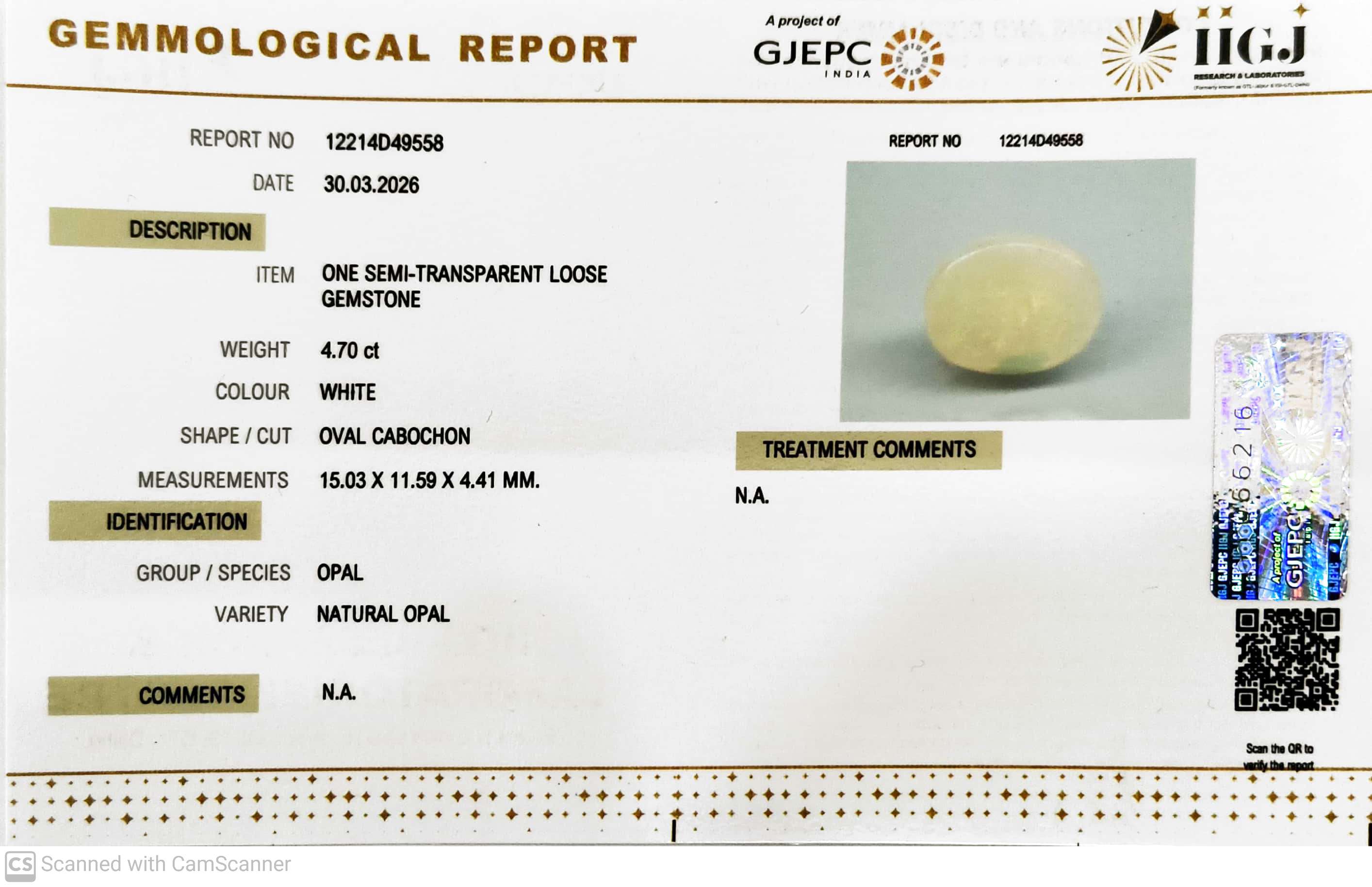 4.7/CT Natural Opal with Govt. Lab Certificate-12214D49558