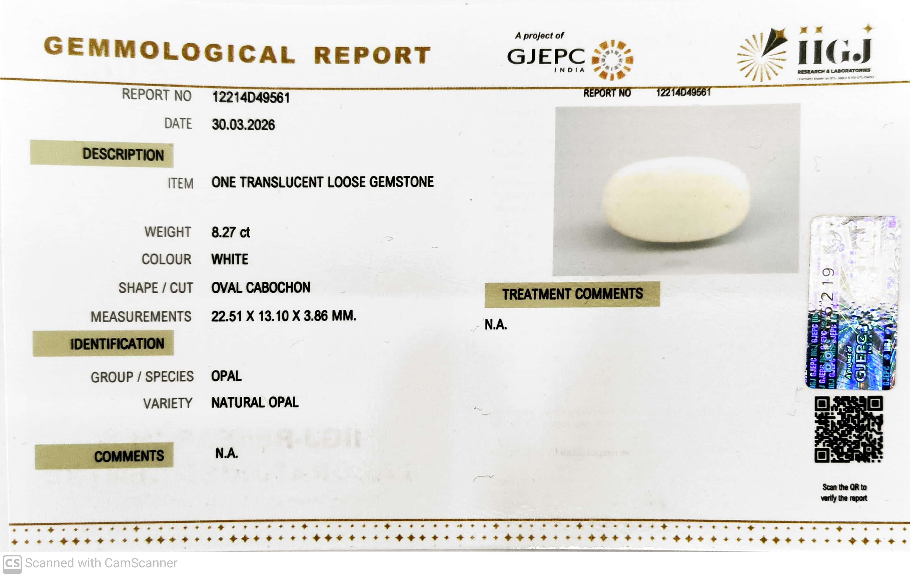 8.27/CT Natural Opal with Govt. Lab Certificate-12214D49561