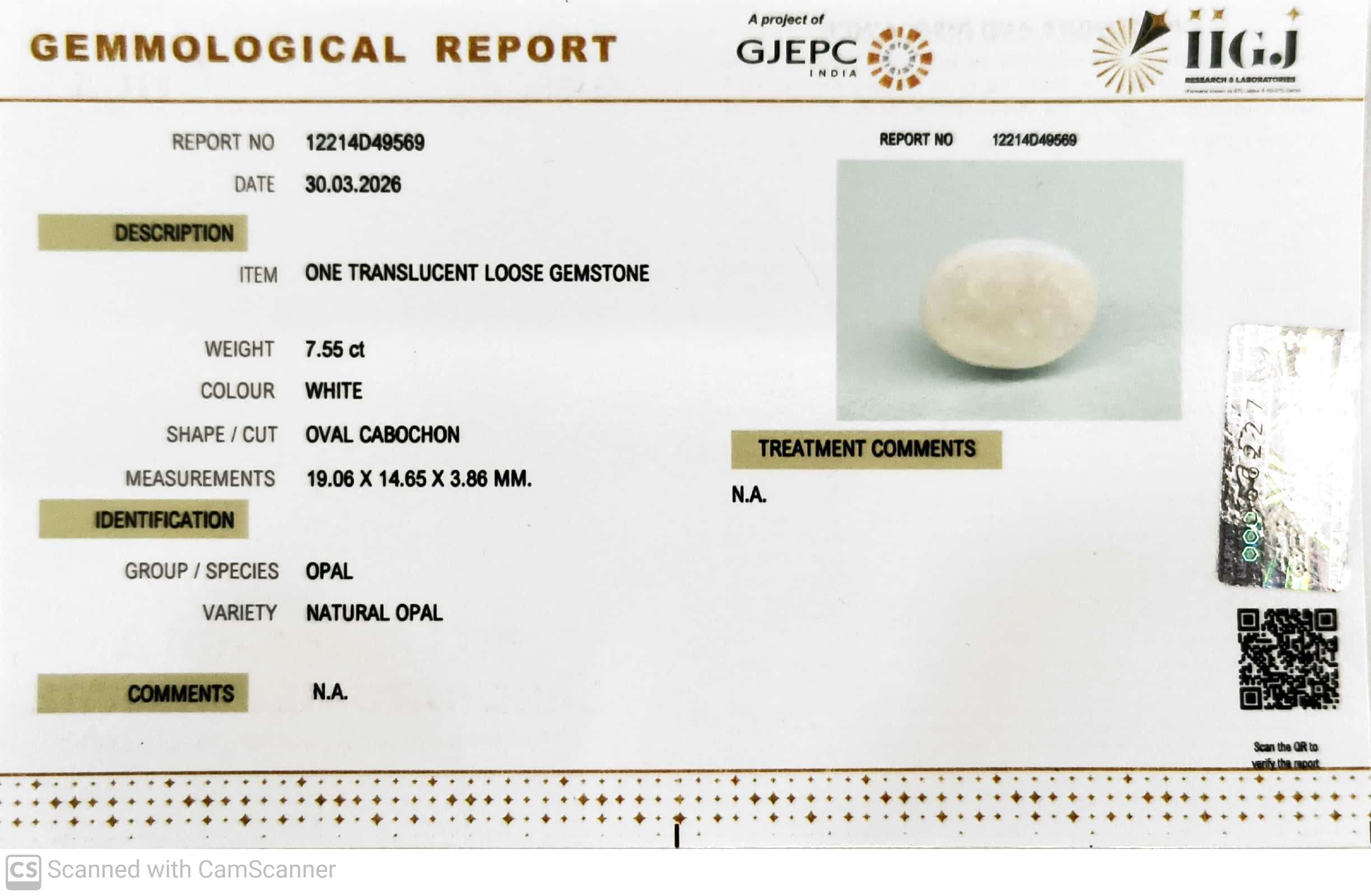 7.55/CT Natural FIRE OPAL with Govt. Lab Certificate-12214D49569