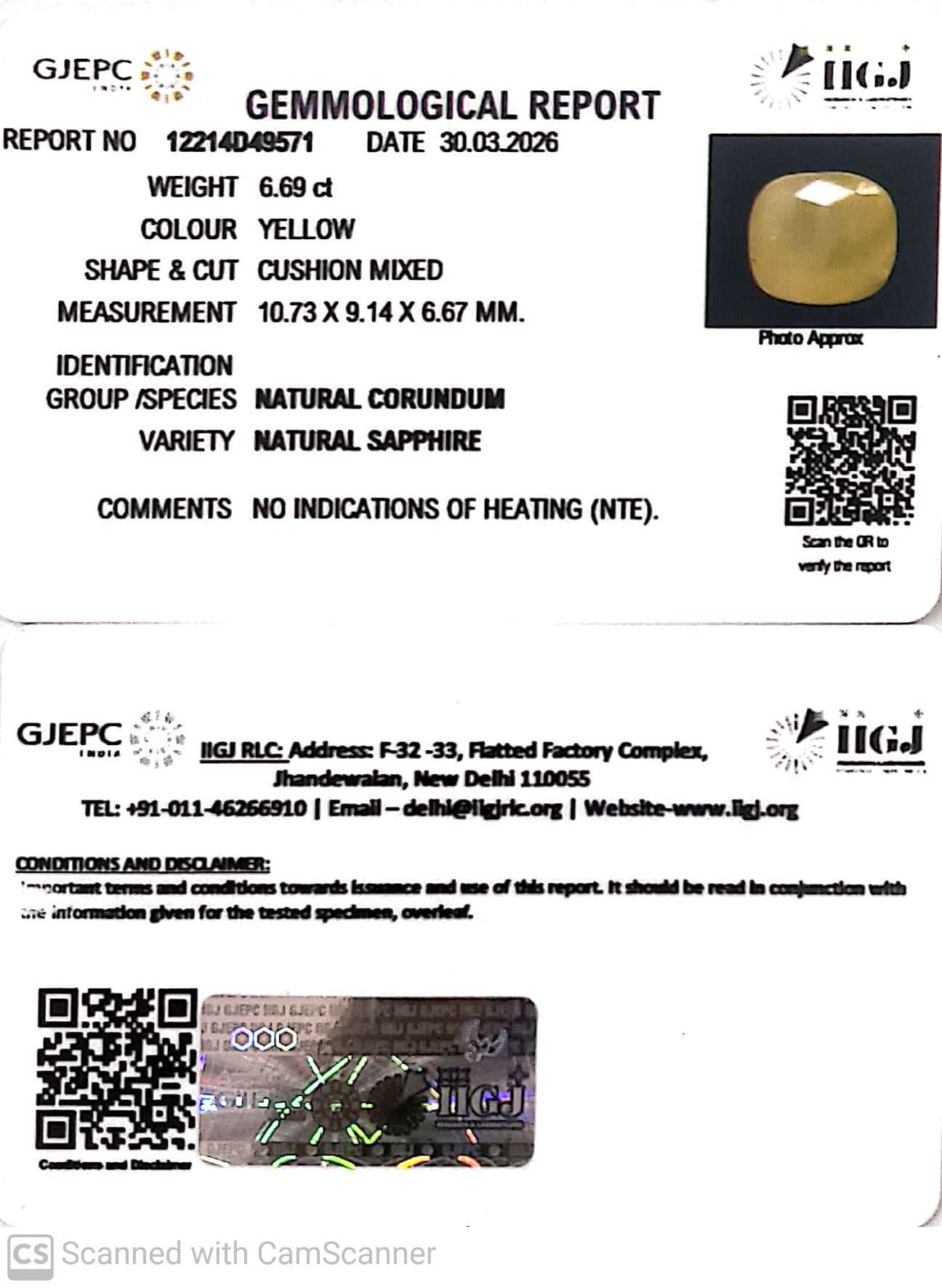 6.69/CT Natural Yellow Sapphire With Govt Lab Certificate-12214D49571