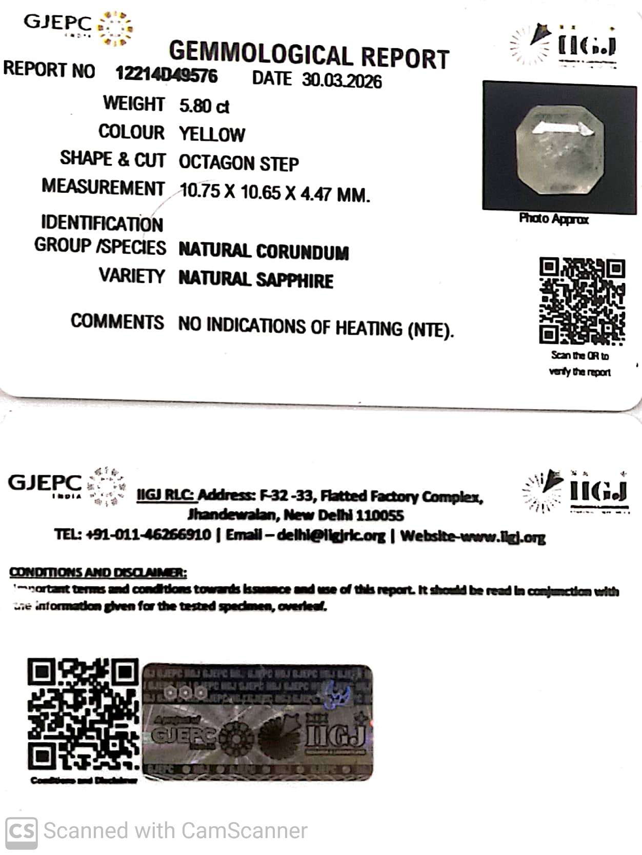 5.8/CT Natural Yellow Sapphire With Govt Lab Certificate-12214D49576