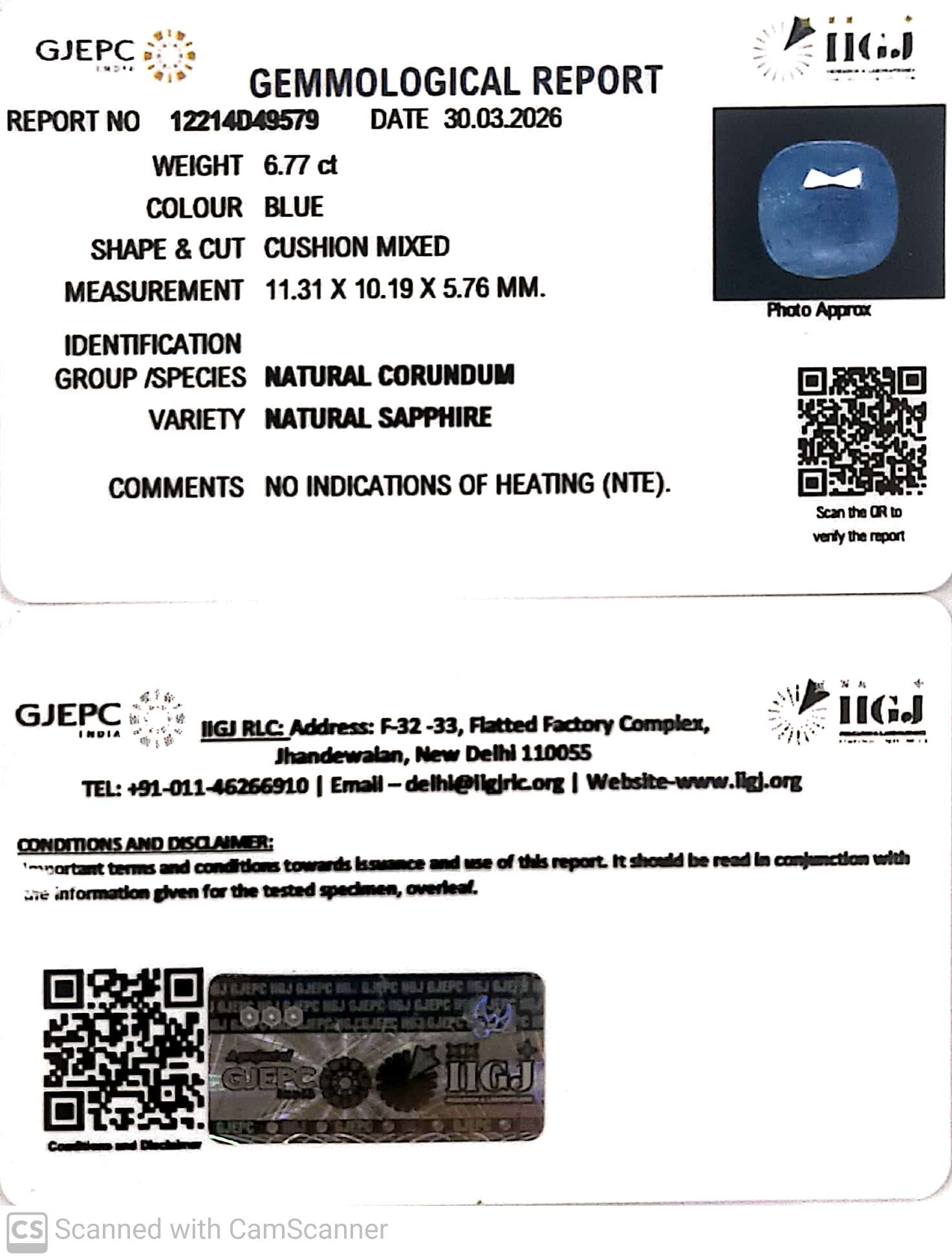 6.77/CT Natural Blue Sapphire with Govt Lab Certificate-12214D49579