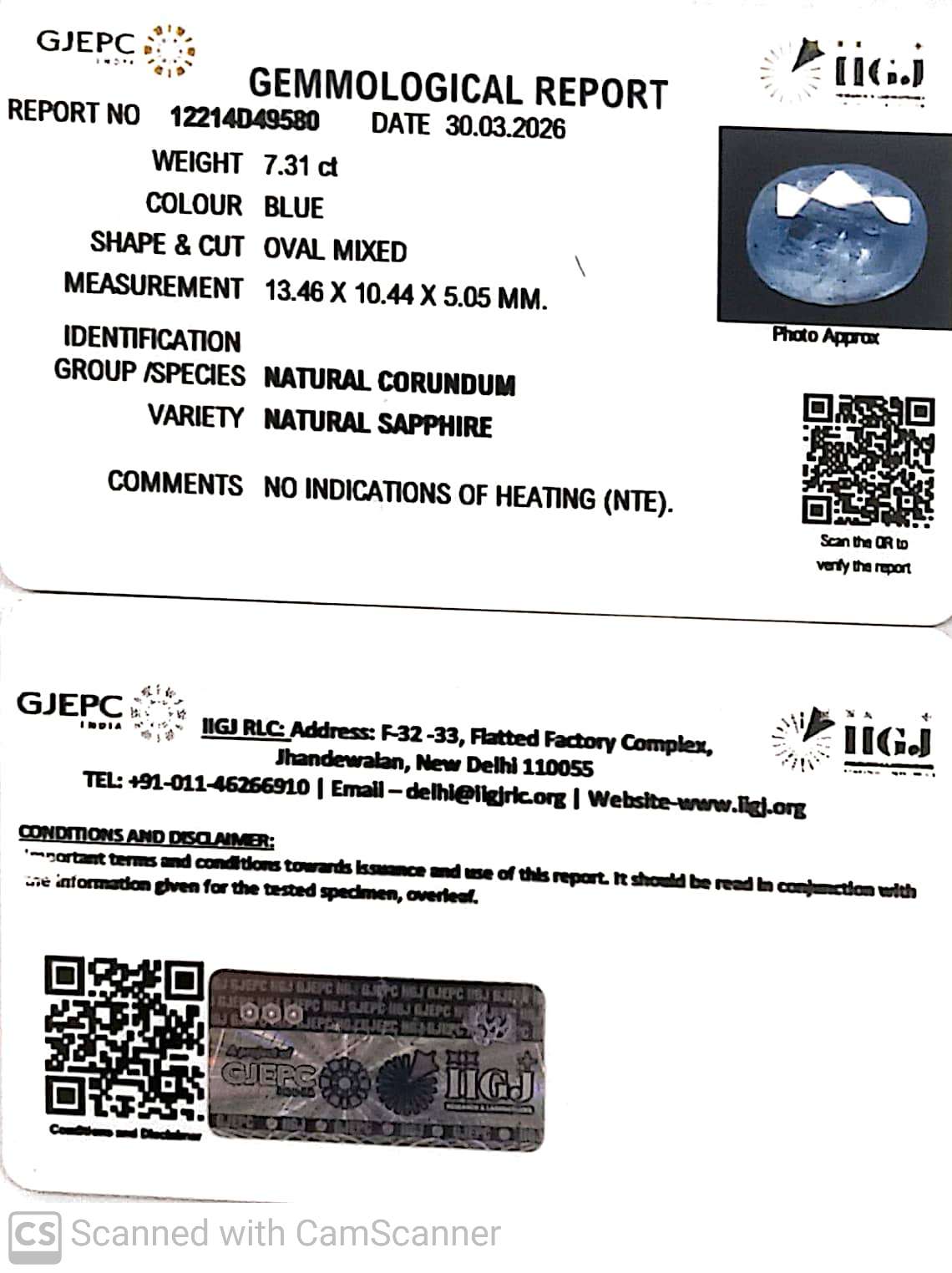 7.31/CT Natural Blue Sapphire with Govt Lab Certificate-12214D49580
