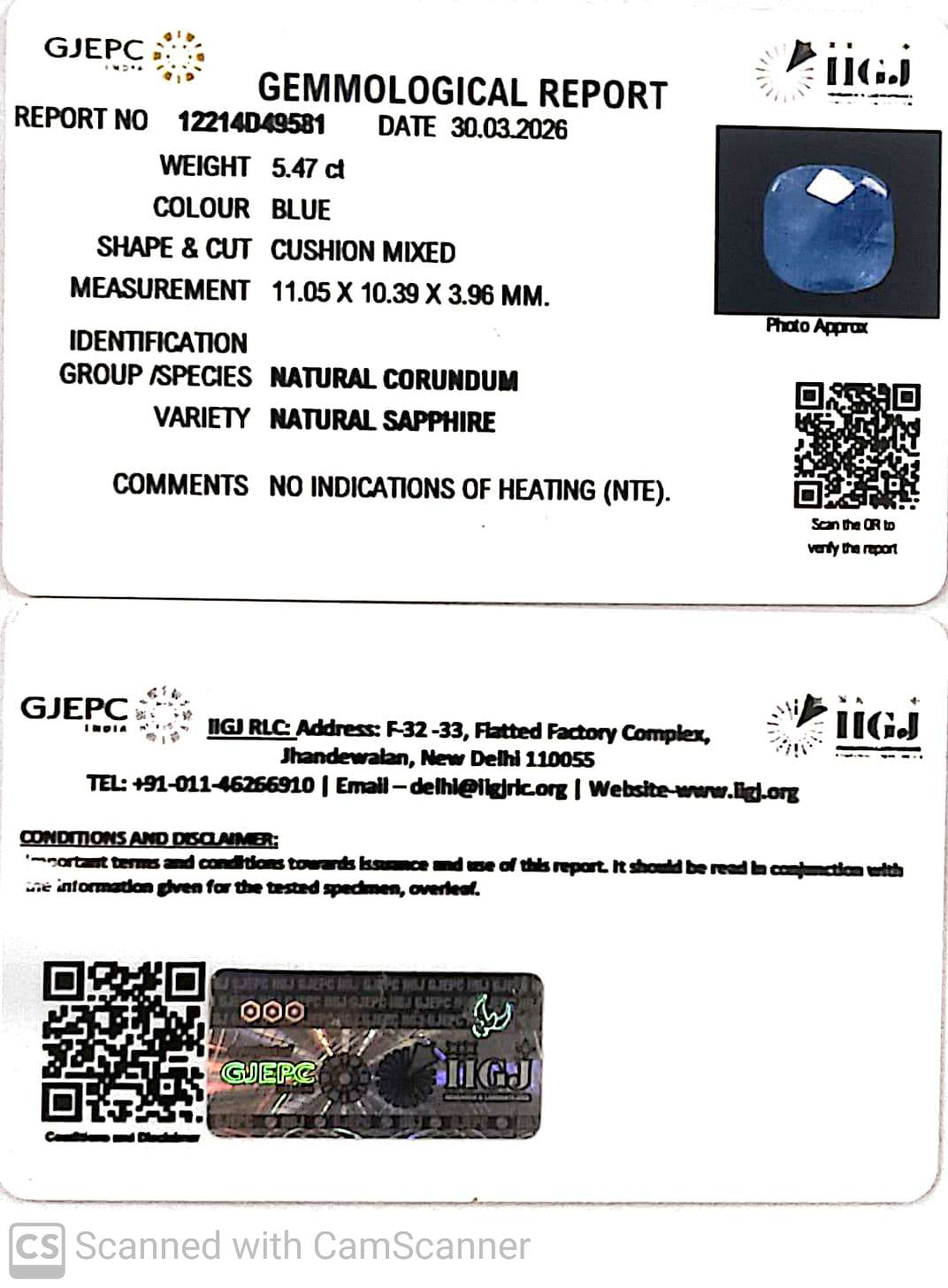 5.47/CT Natural Blue Sapphire with Govt Lab Certificate-12214D49581