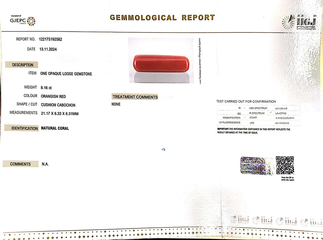 8.16/Carat Natural Cylindrical Red Coral-1800