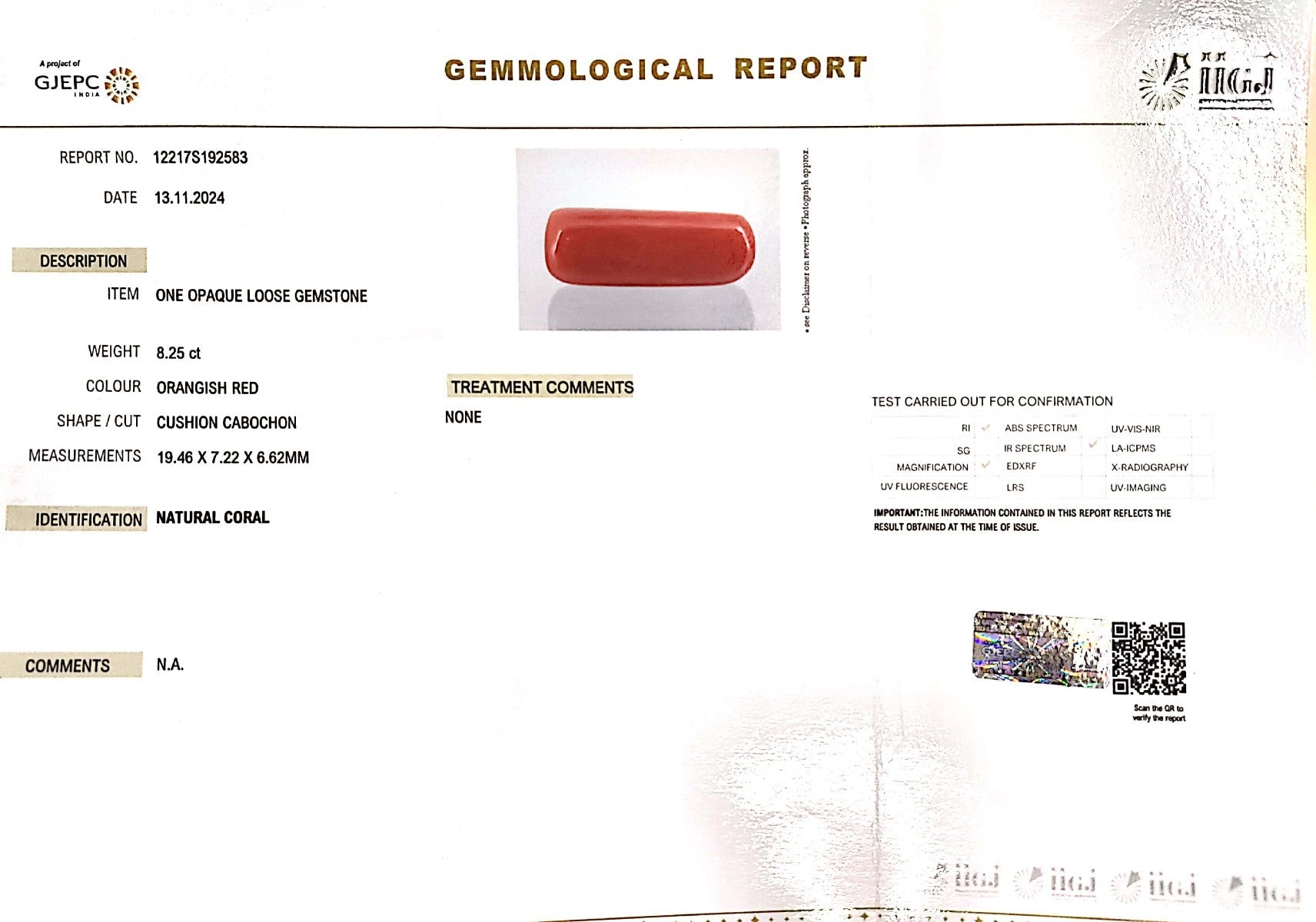 8.25/Carat Natural Cylindrical Red Coral-1800