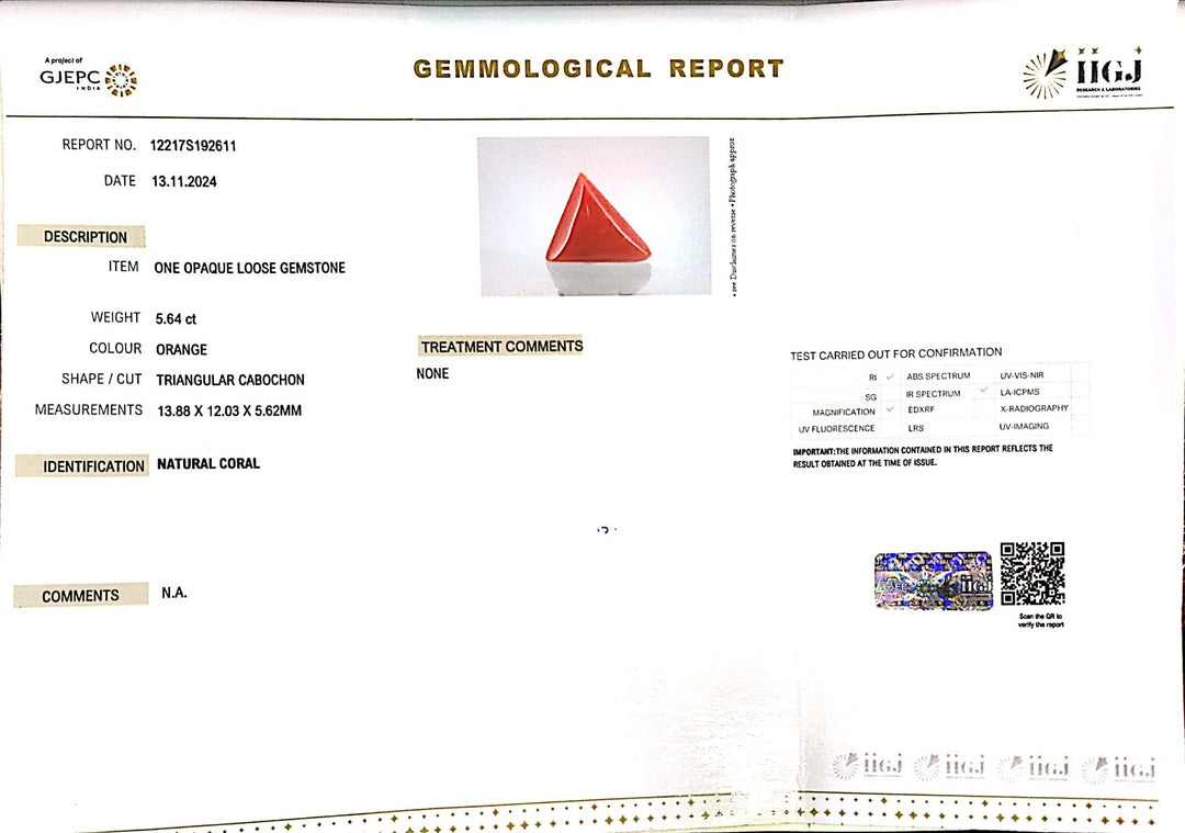 5.64/CT Natural Triangular Red Coral-1800