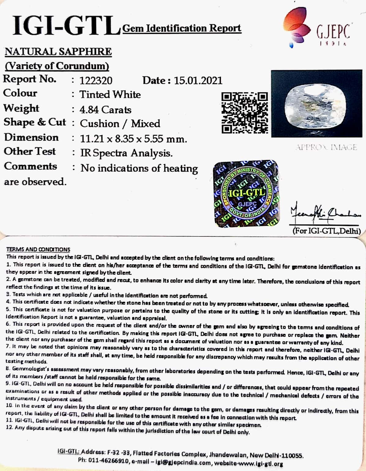 5.37 Ratti Natural White Sapphire with Govt Lab Certificate - (6771)