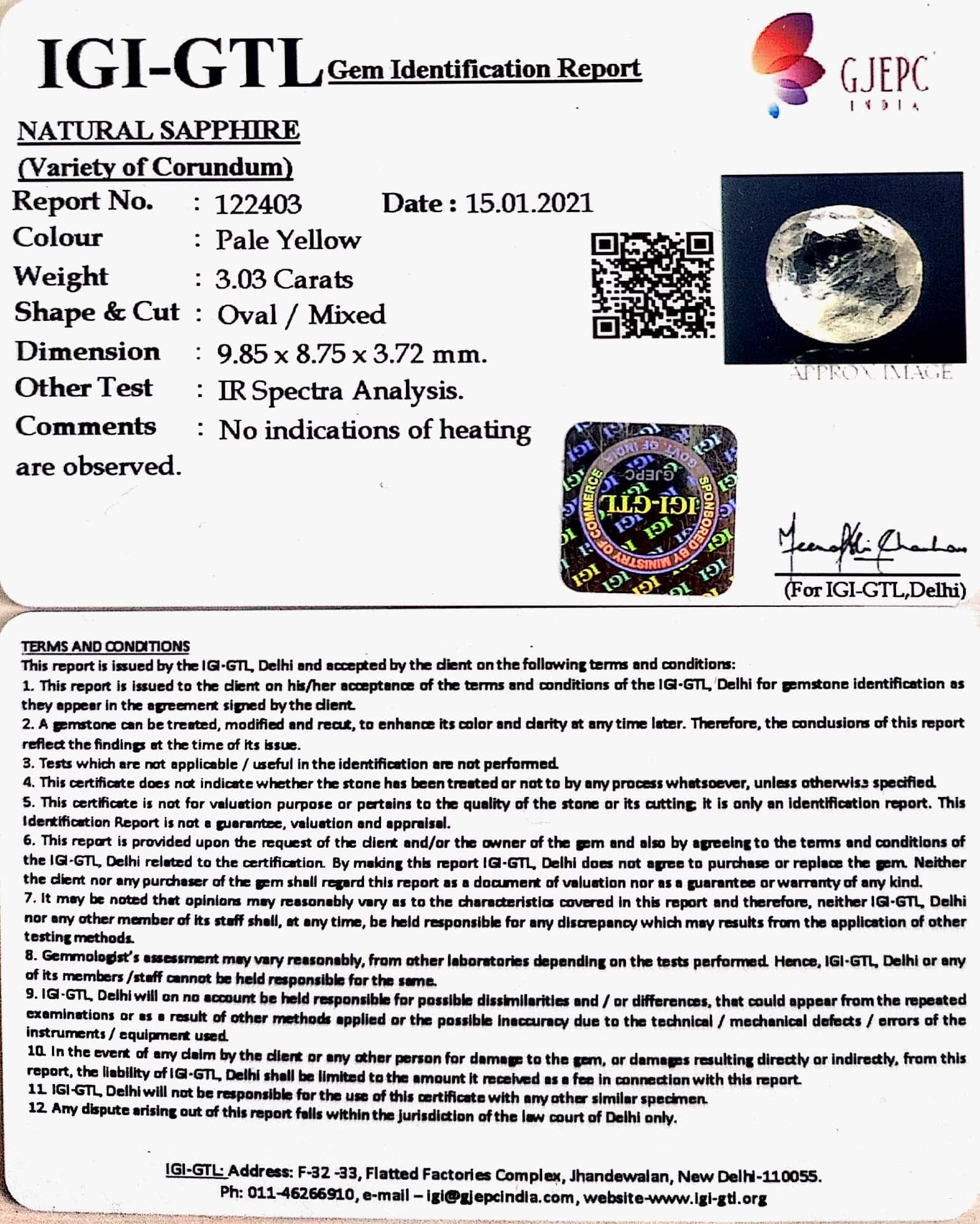 3.36 Ratti yellow sapphire with Govt Lab Certificate-(6771)