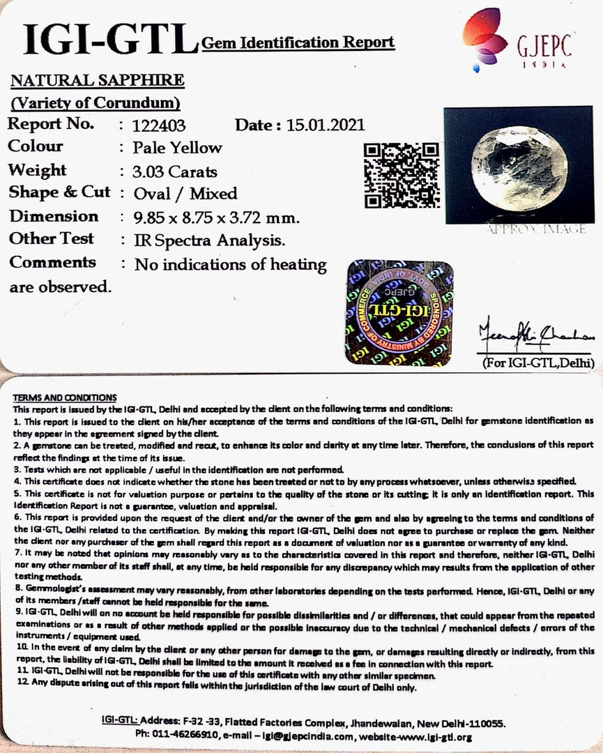 3.36 Ratti yellow sapphire with Govt Lab Certificate-(6771)