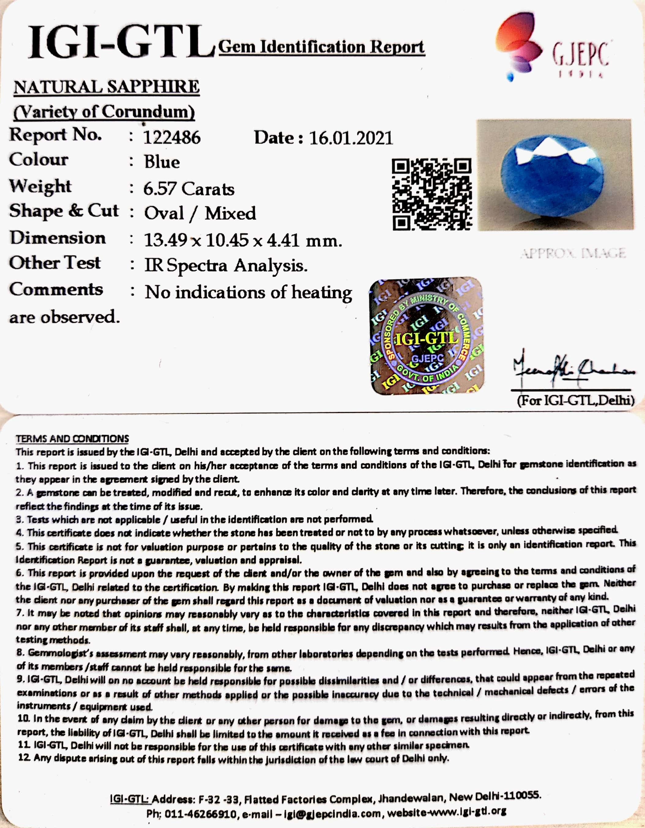 7.29 Ratti Natural Blue Sapphire With Govt Lab Certified-(1221)