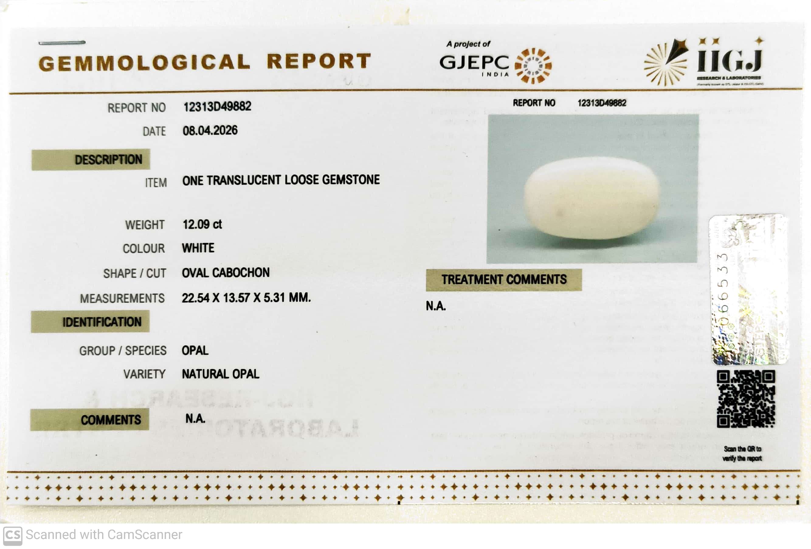 12.09/CT Natural FIRE OPAL with Govt. Lab Certificate-12313D49882