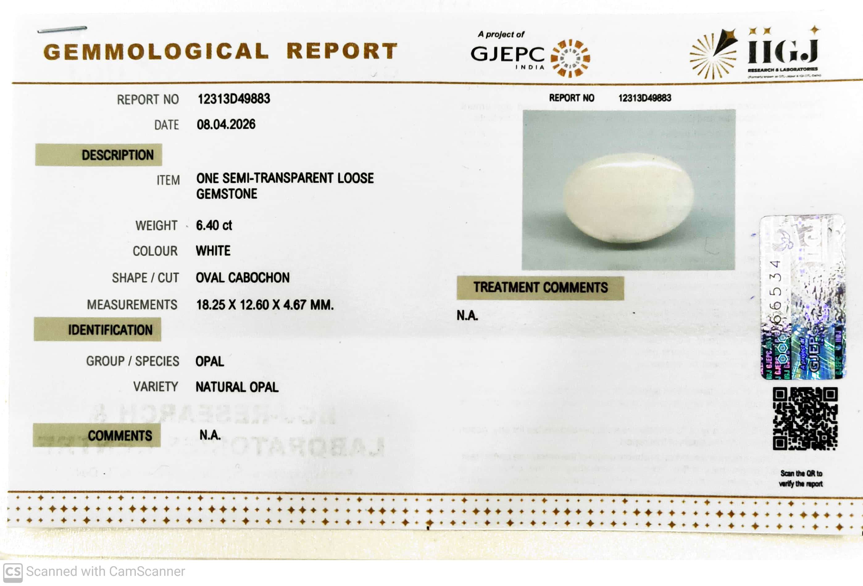 6.4/CT Natural FIRE OPAL with Govt. Lab Certificate-12313D49883