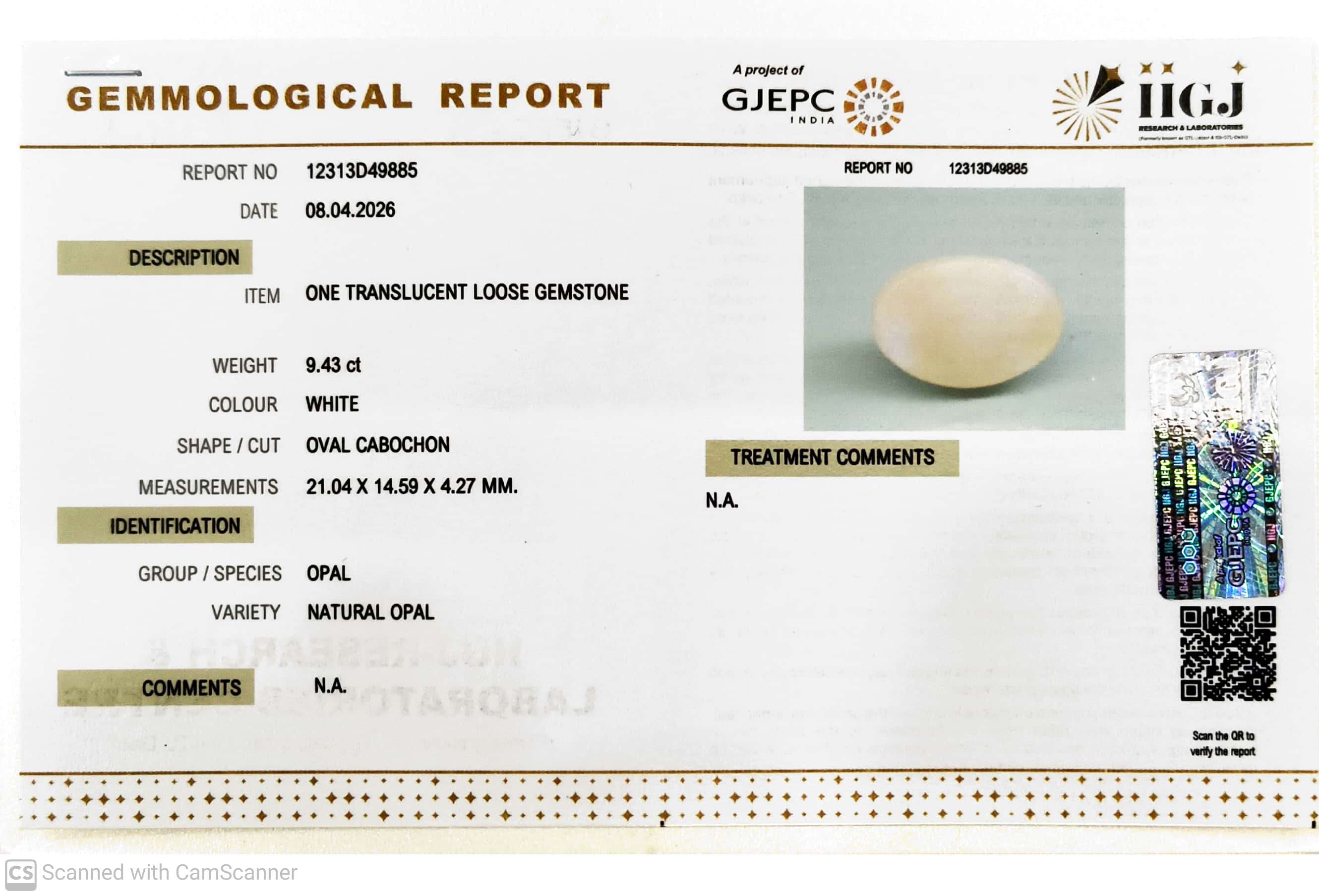 9.43/CT Natural FIRE OPAL with Govt. Lab Certificate-12313D49885