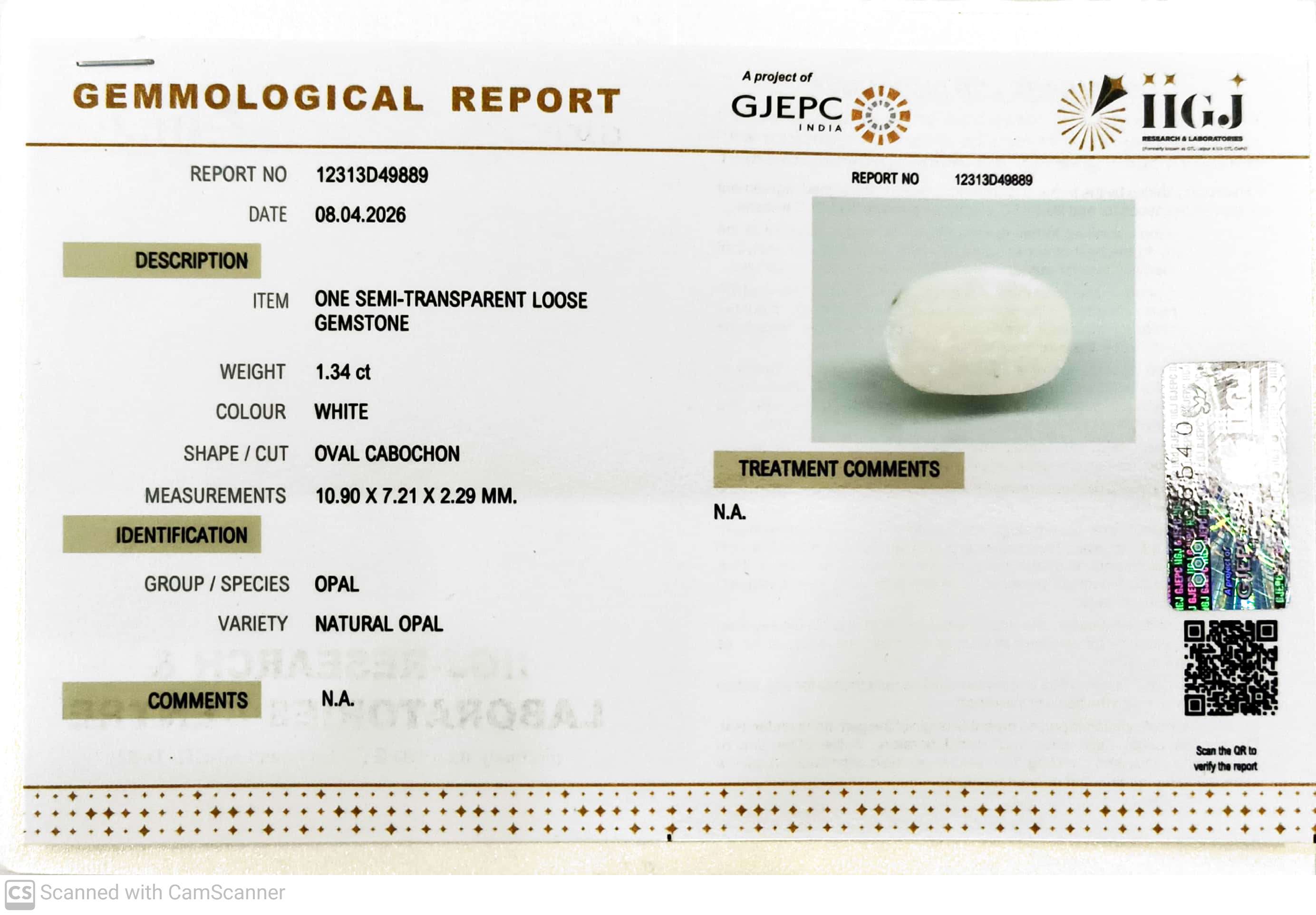 1.34/CT Natural FIRE OPAL with Govt. Lab Certificate-12313D49889