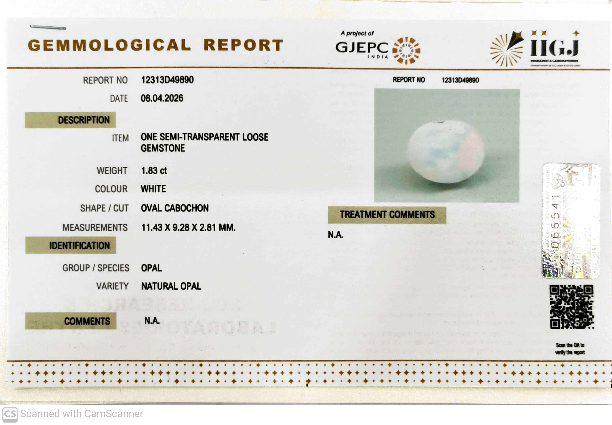 1.83/CT Natural FIRE OPAL with Govt. Lab Certificate-12313D49890
