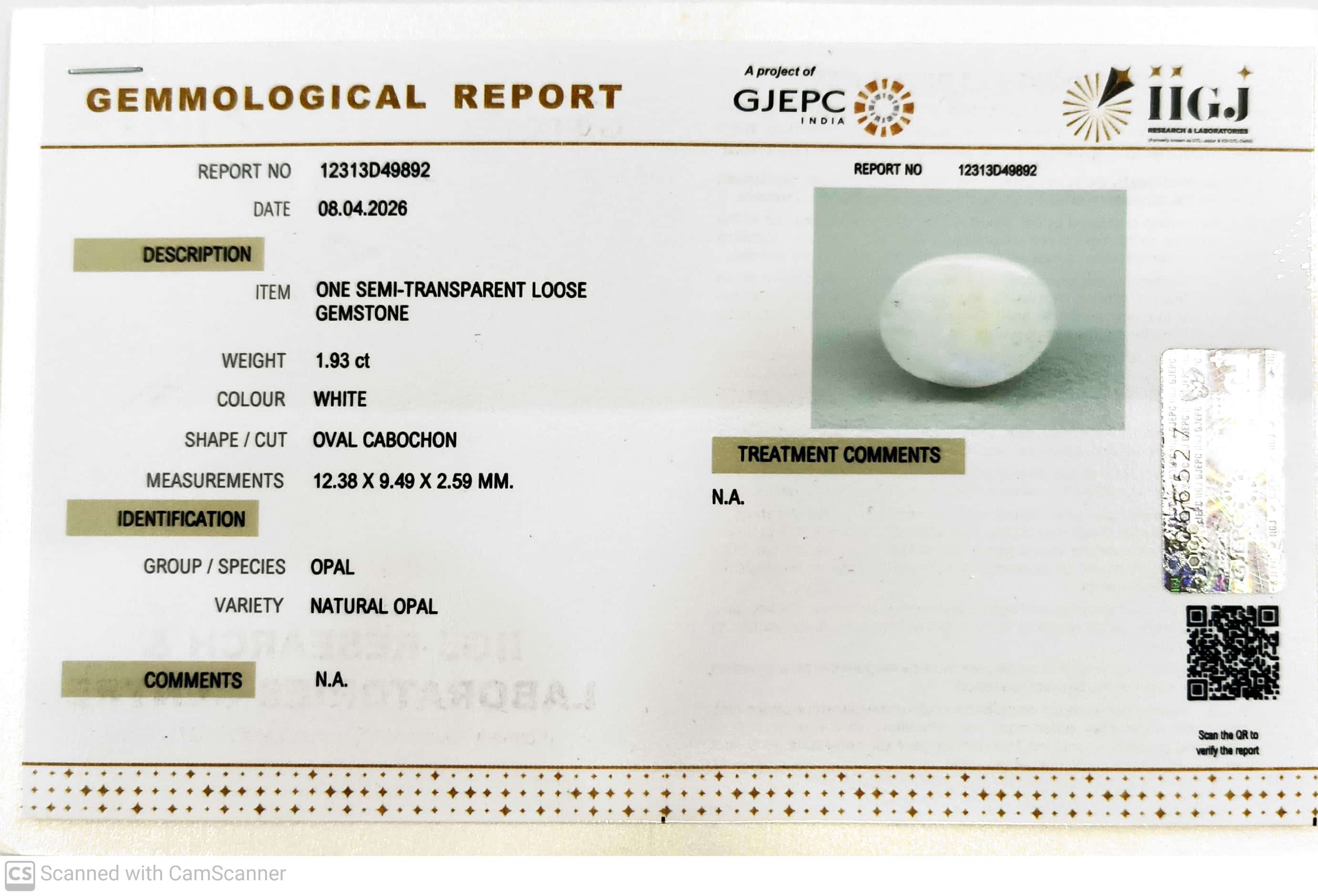 1.93/CT Natural FIRE OPAL with Govt. Lab Certificate-12313D49892