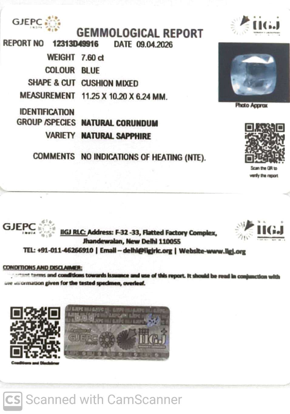 7.60/CT Natural Blue Sapphire with Govt Lab Certificate-12313D49916