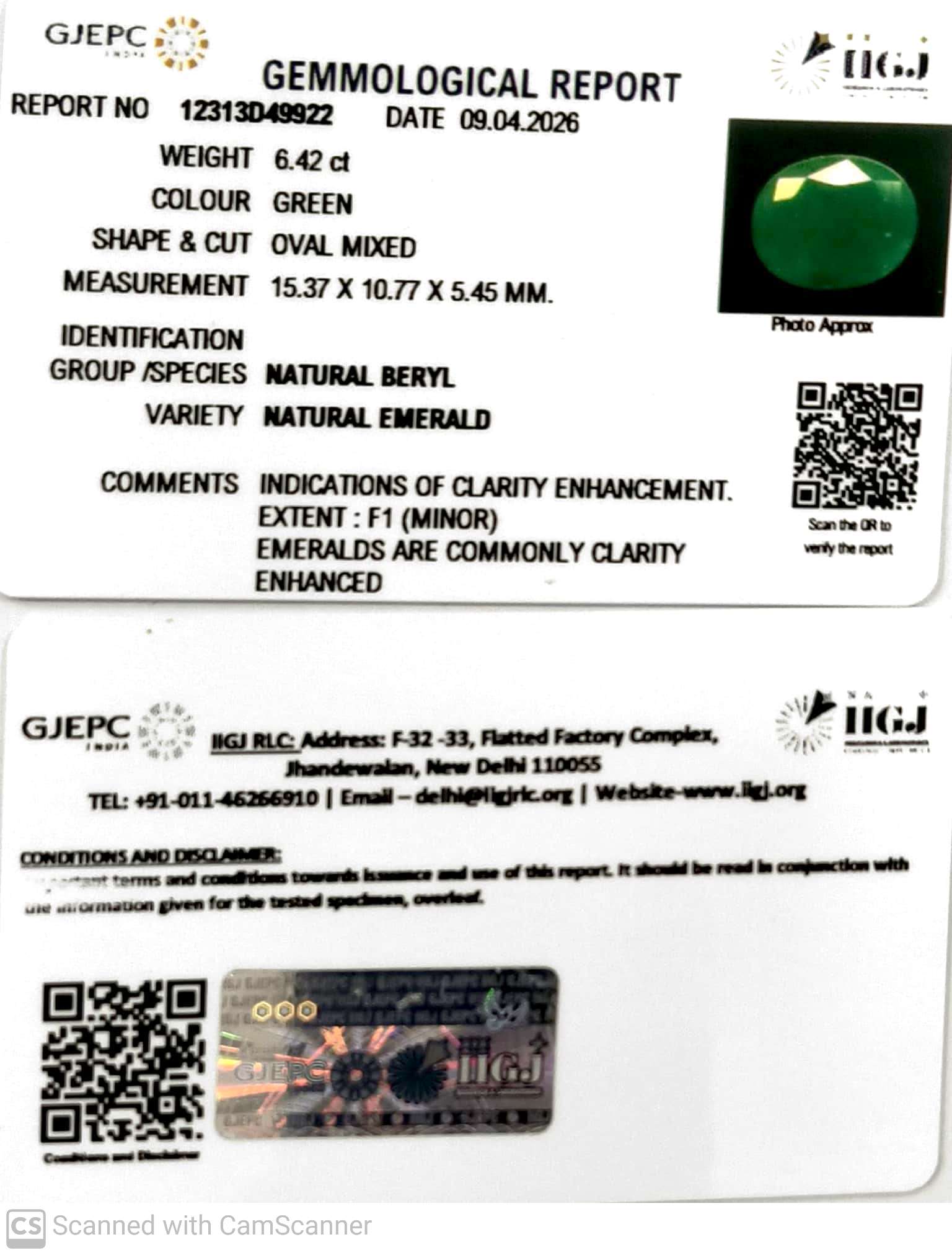 6.42/CT Natural Panna Stone with Govt. Lab Certificate-12313D49922